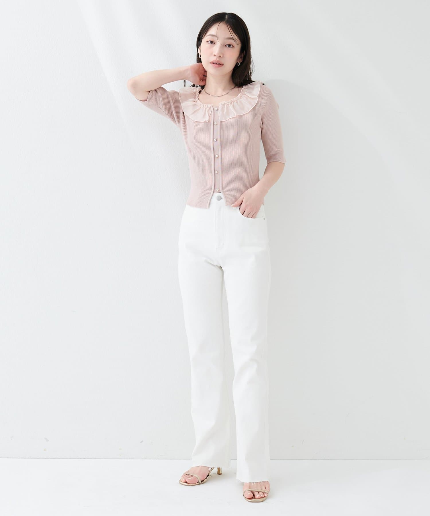 natural couture(ナチュラルクチュール) セルフカットストレートデニムフレアパンツ