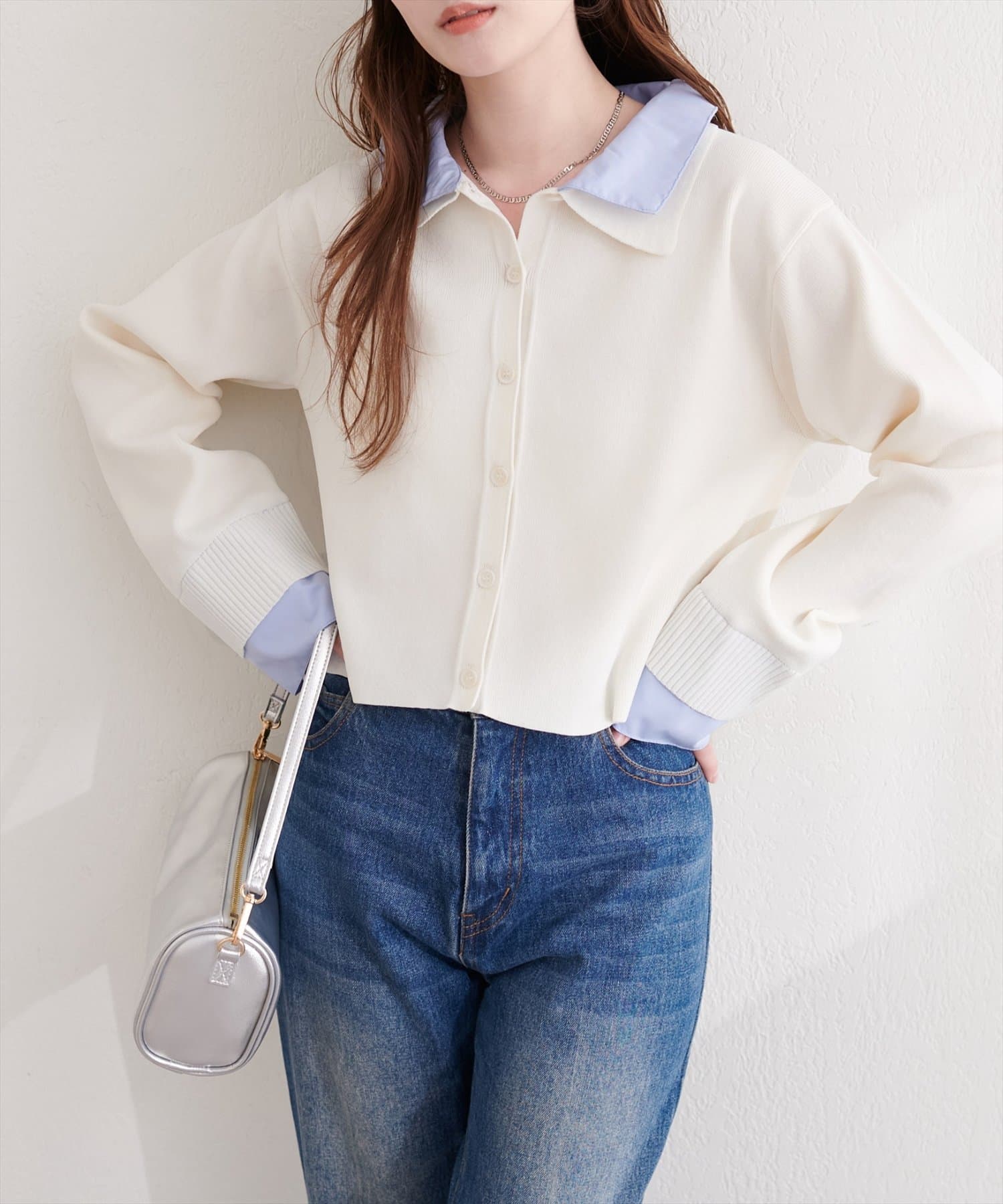 natural couture(ナチュラルクチュール) ニット衿レイヤードカーデ