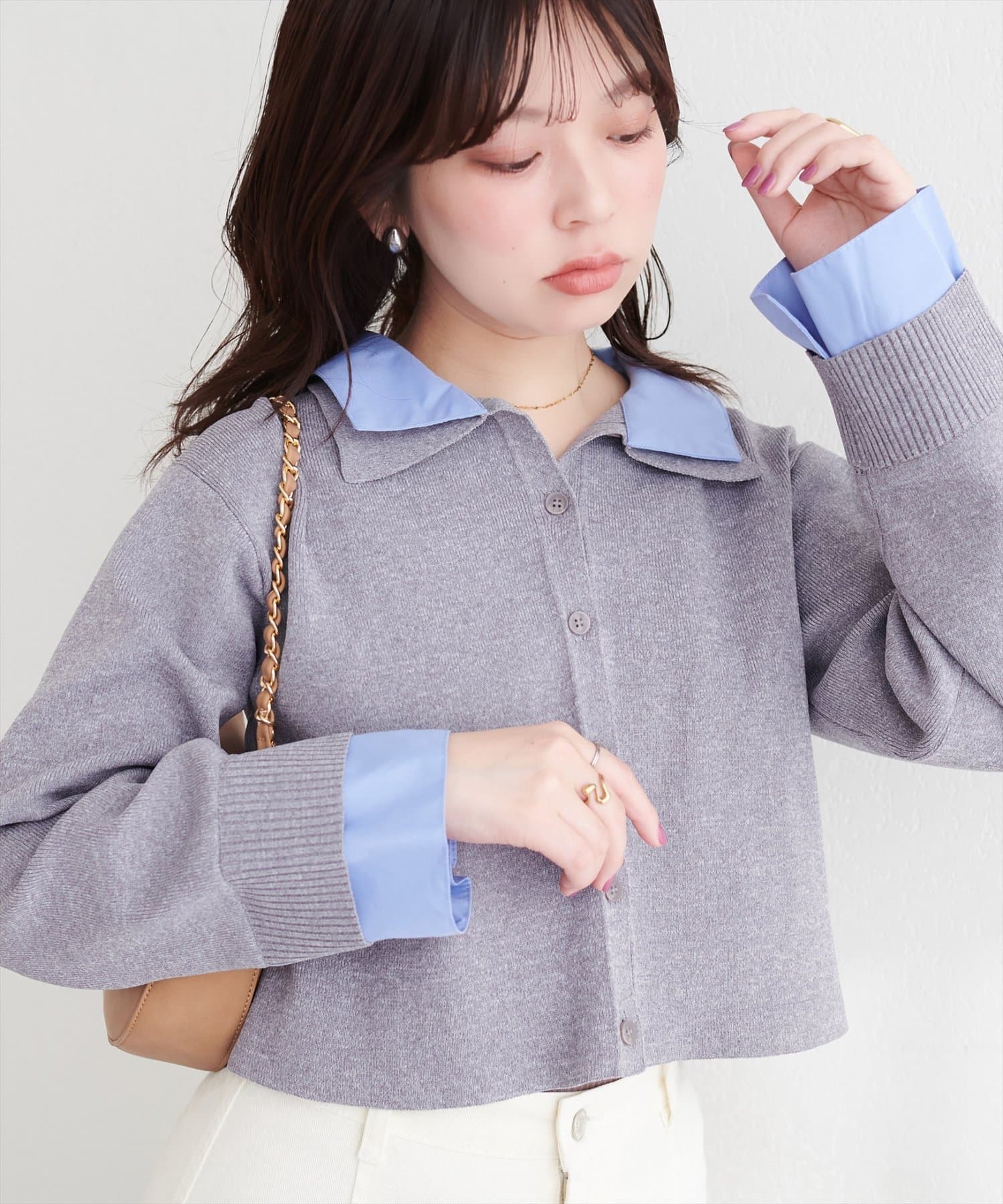 natural couture(ナチュラルクチュール) ニット衿レイヤードカーデ