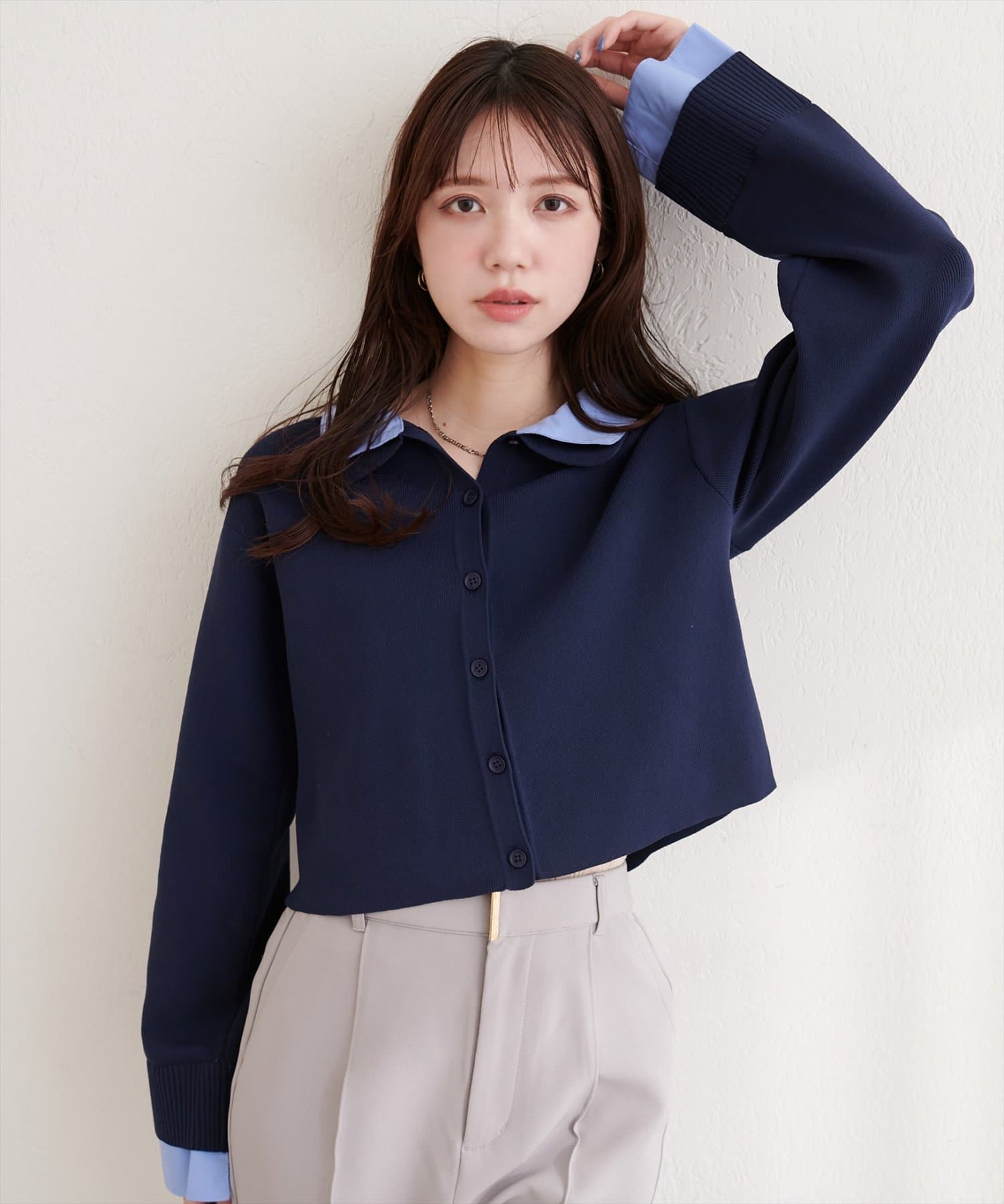 natural couture(ナチュラルクチュール) ニット衿レイヤードカーデ