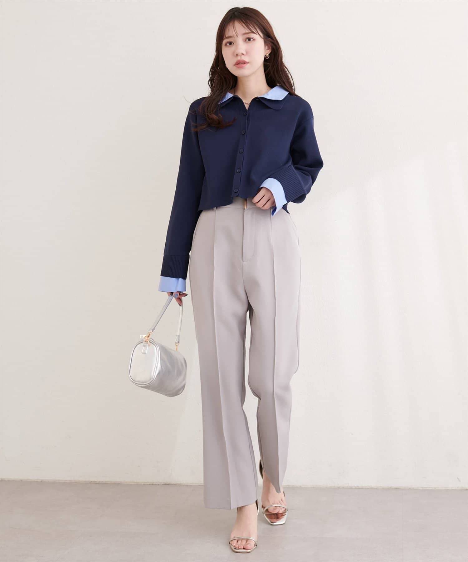 natural couture(ナチュラルクチュール) ニット衿レイヤードカーデ