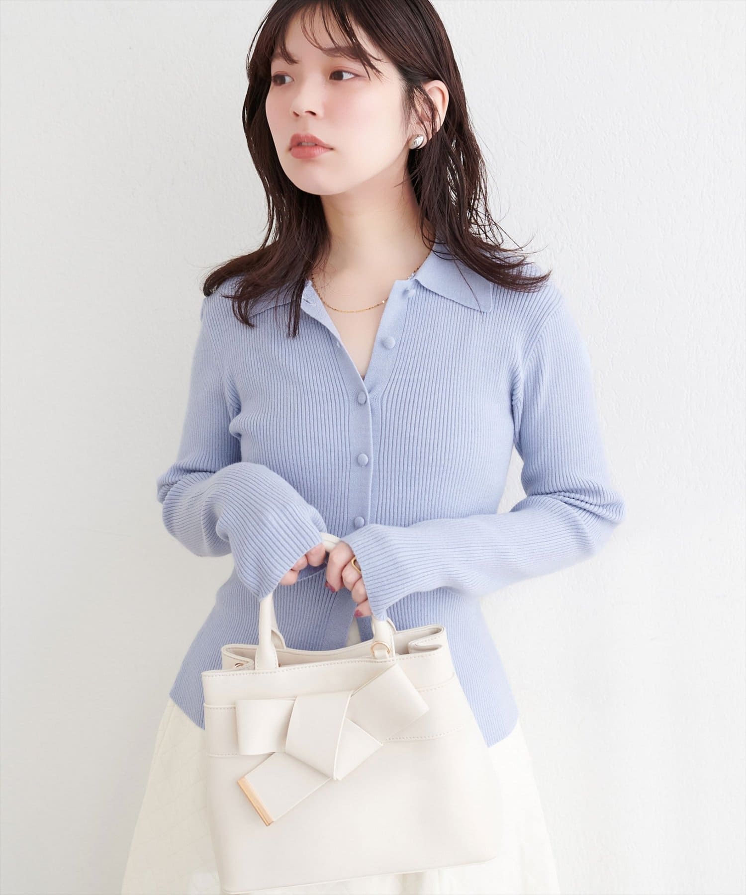 natural couture(ナチュラルクチュール) くるみ釦リブニット