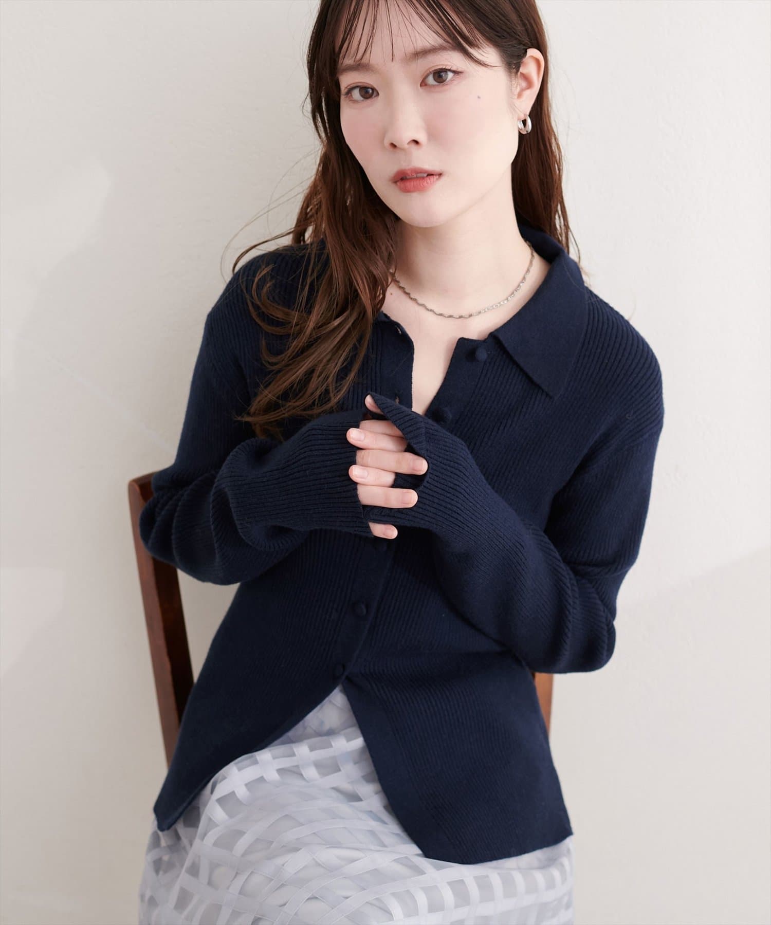 natural couture(ナチュラルクチュール) くるみ釦リブニット