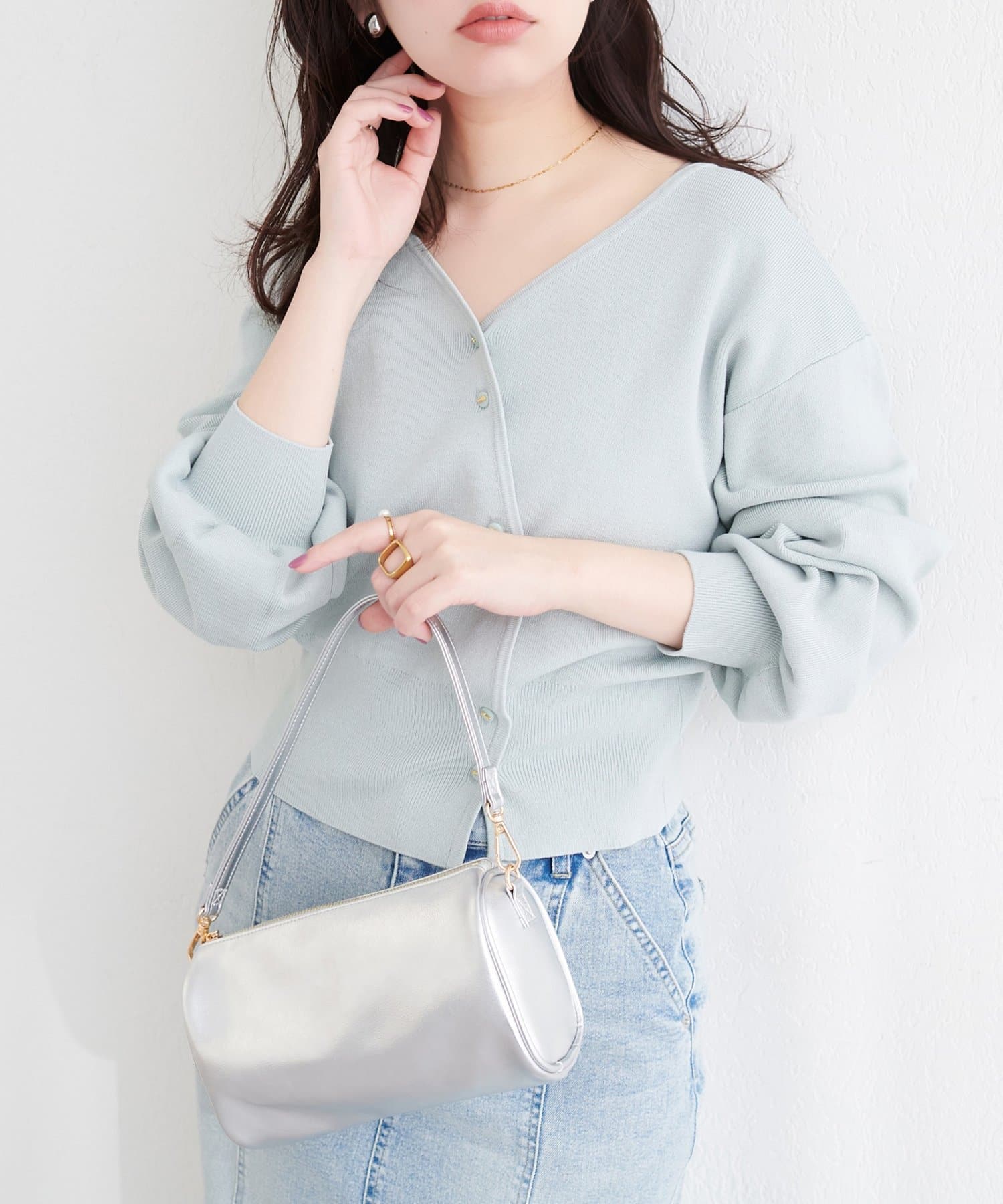 natural couture(ナチュラルクチュール) アシメデザイン釦カーデ