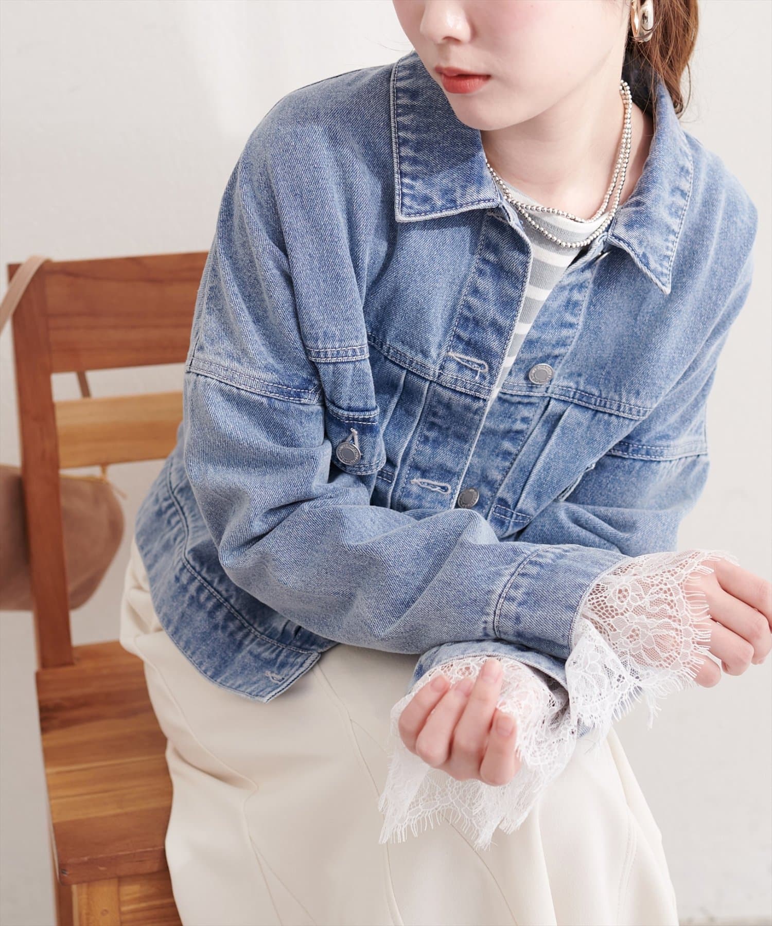 natural couture(ナチュラルクチュール) 袖レース付きGジャン