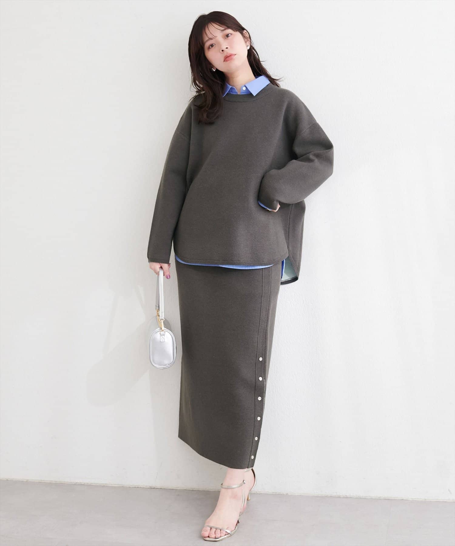 natural couture(ナチュラルクチュール) サイド釦スリットタイトニットスカート