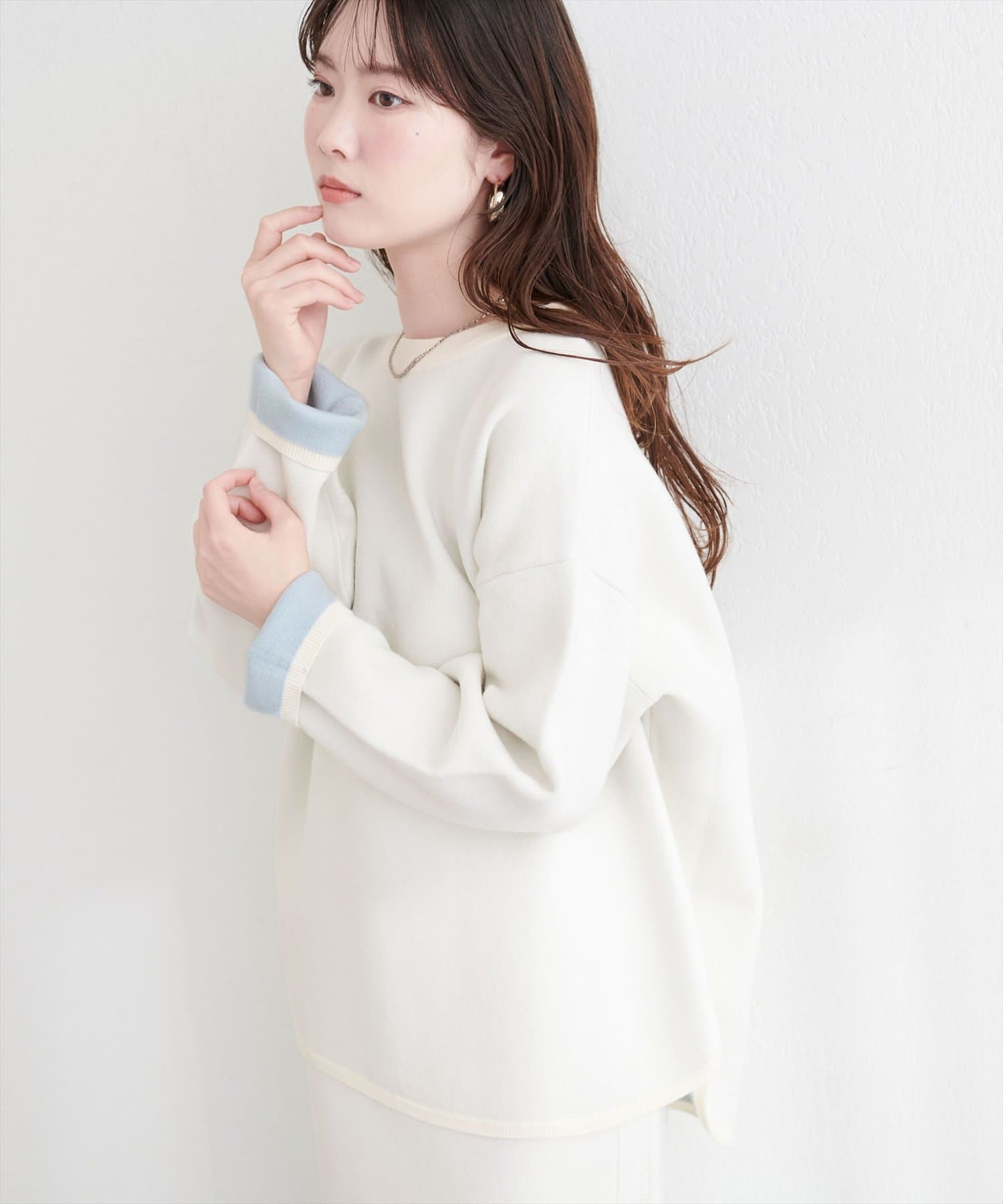 natural couture(ナチュラルクチュール) Wフェイス裾口ラウンドニットプルオーバー