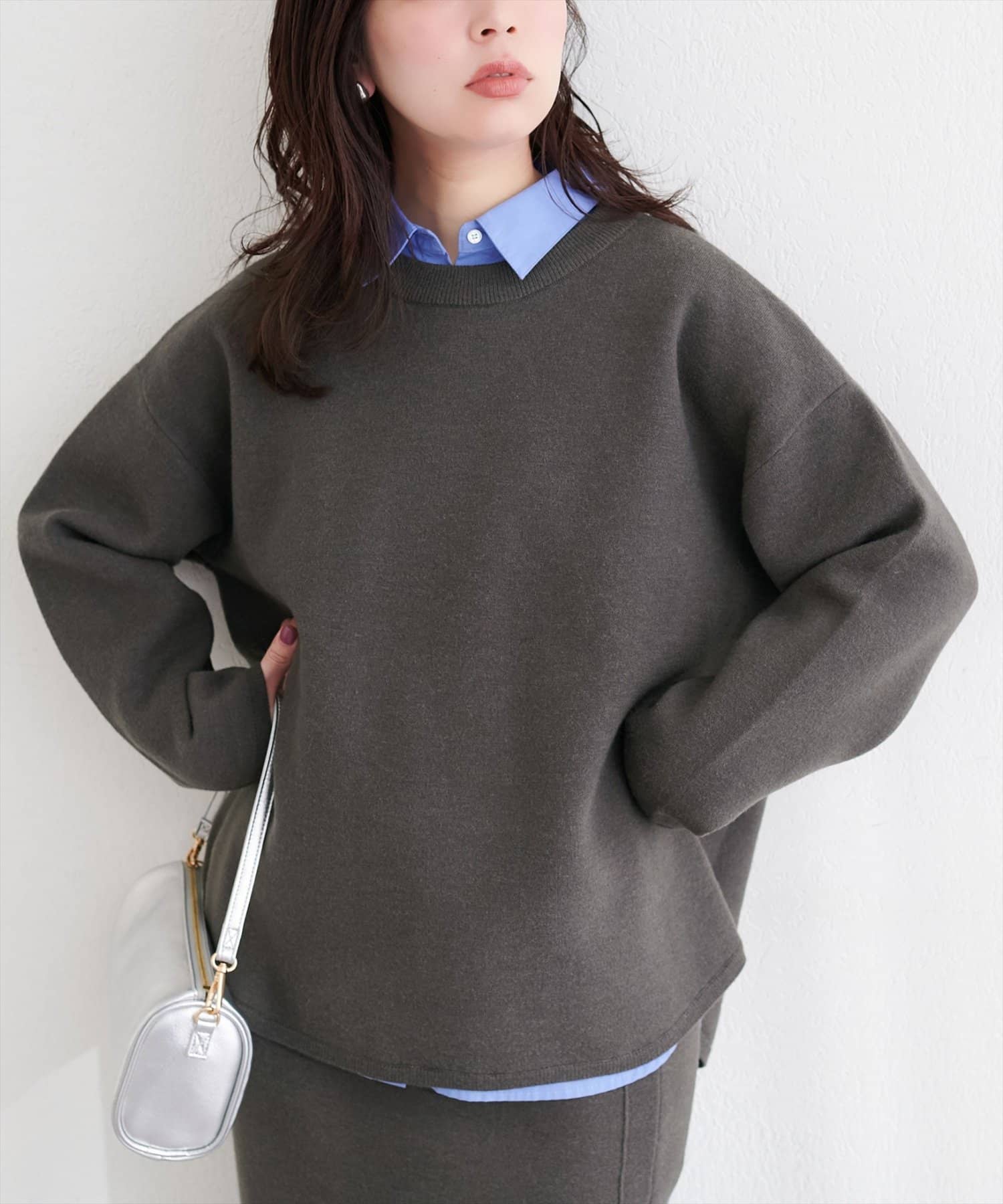 natural couture(ナチュラルクチュール) Wフェイス裾口ラウンドニットプルオーバー