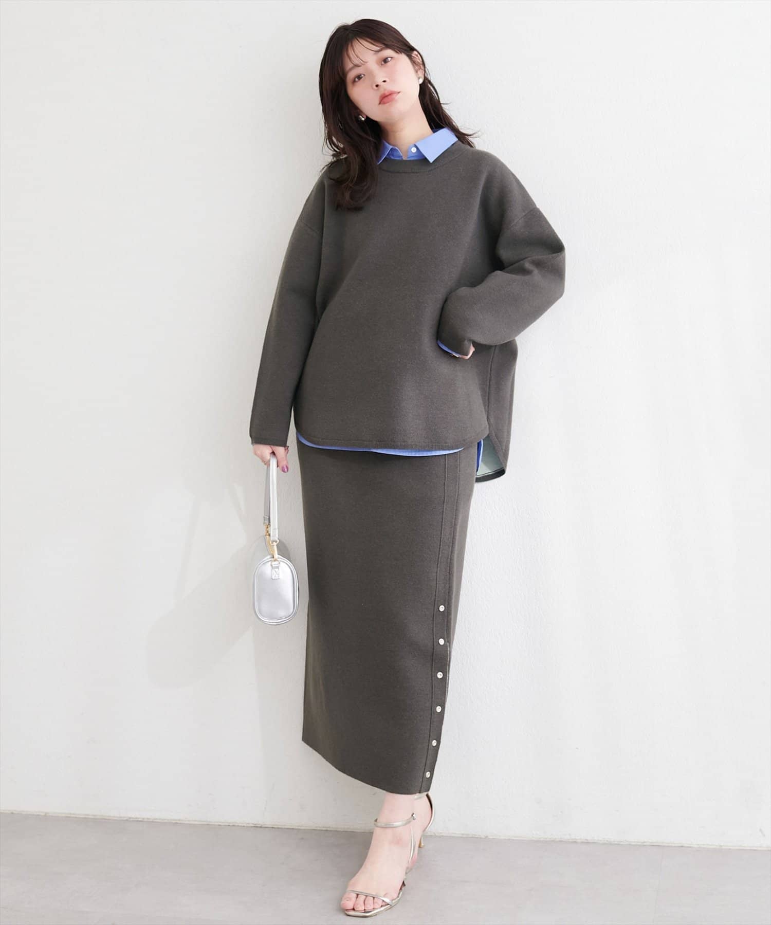 natural couture(ナチュラルクチュール) Wフェイス裾口ラウンドニットプルオーバー