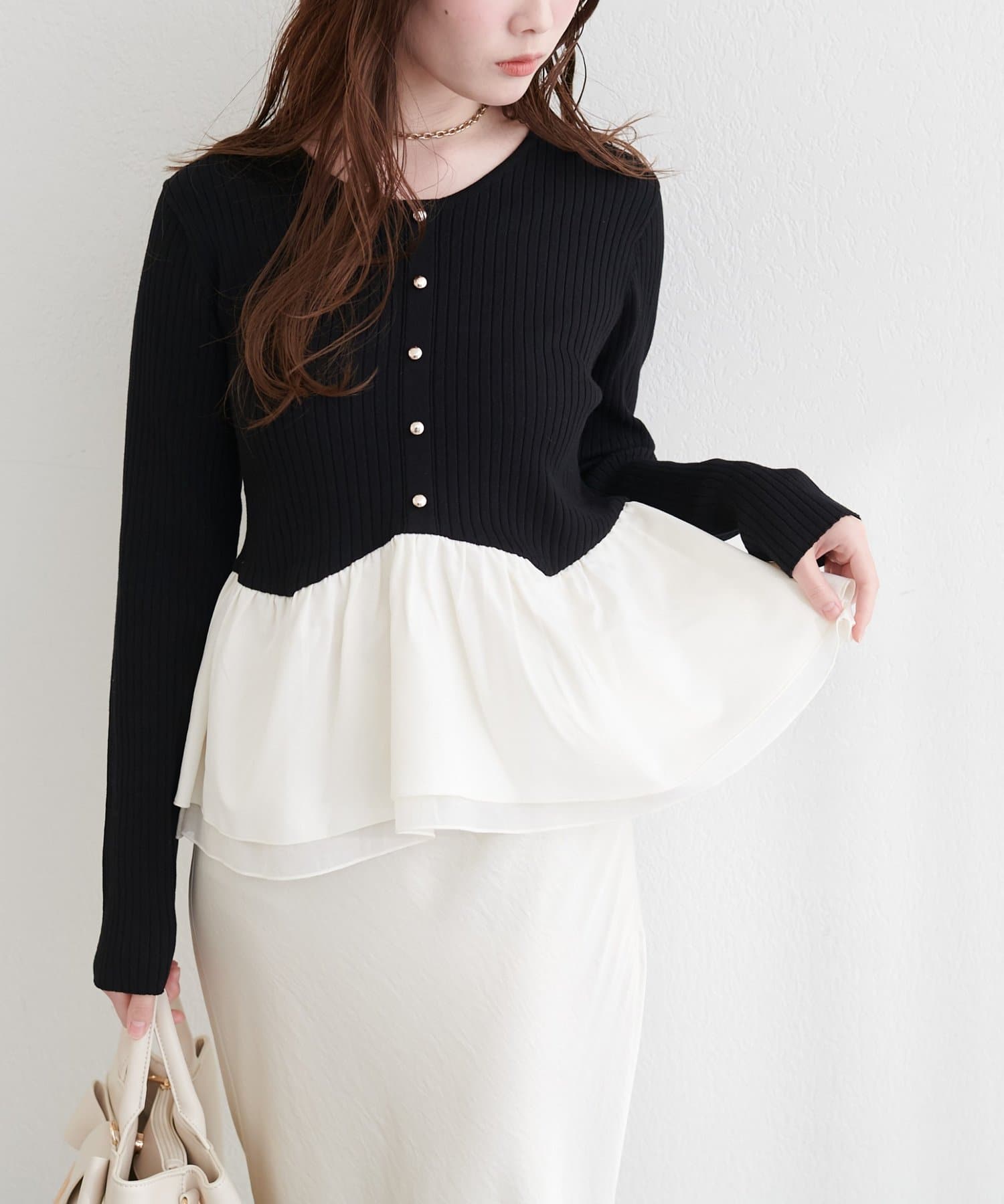 natural couture(ナチュラルクチュール) 異素材ペプラムニット