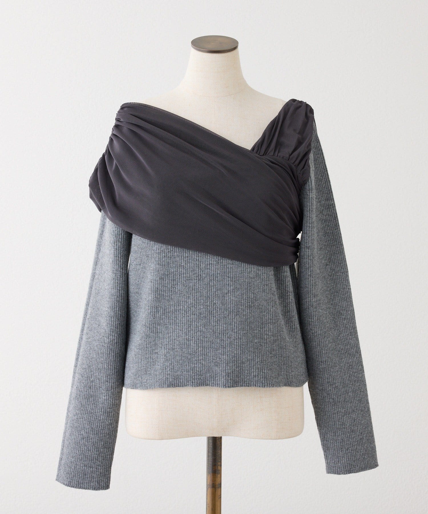 one after another NICE CLAUP(ワンアフターアナザー ナイスクラップ) 異素材ドッキングオフショルニット