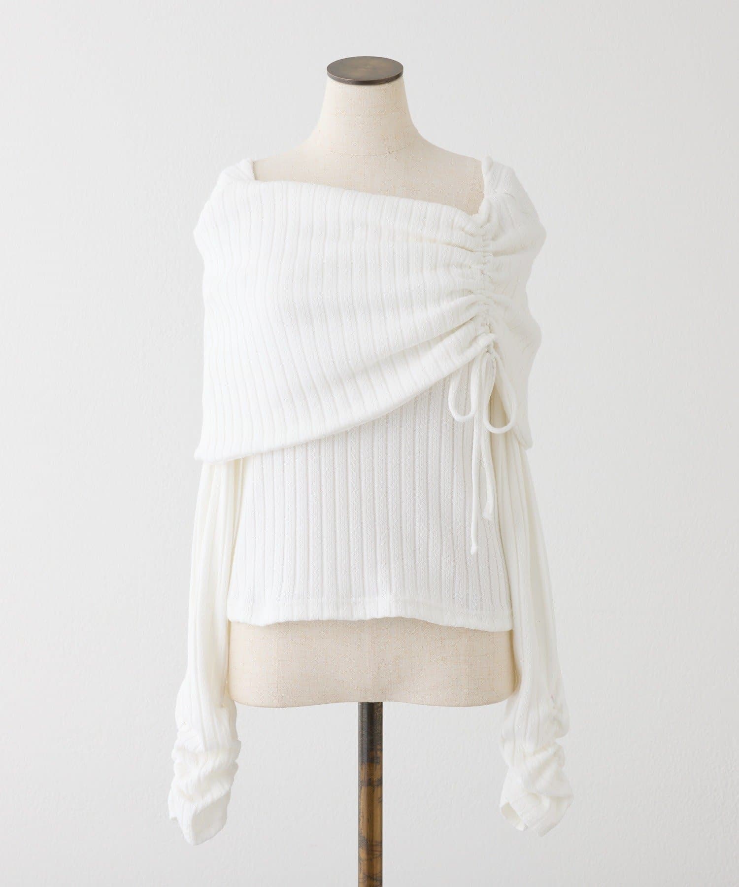 one after another NICE CLAUP(ワンアフターアナザー ナイスクラップ) ドロストリボンオフショルトップス