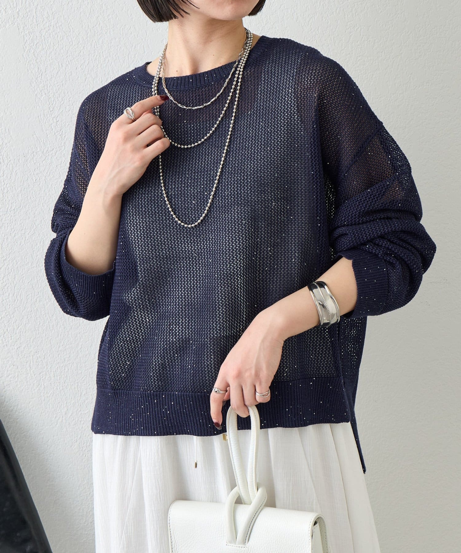 Jena　espace merveilleux(ジェナ　エスパスメルヴェイユ) 【抜け感ニット】メッシュスパンコールニット