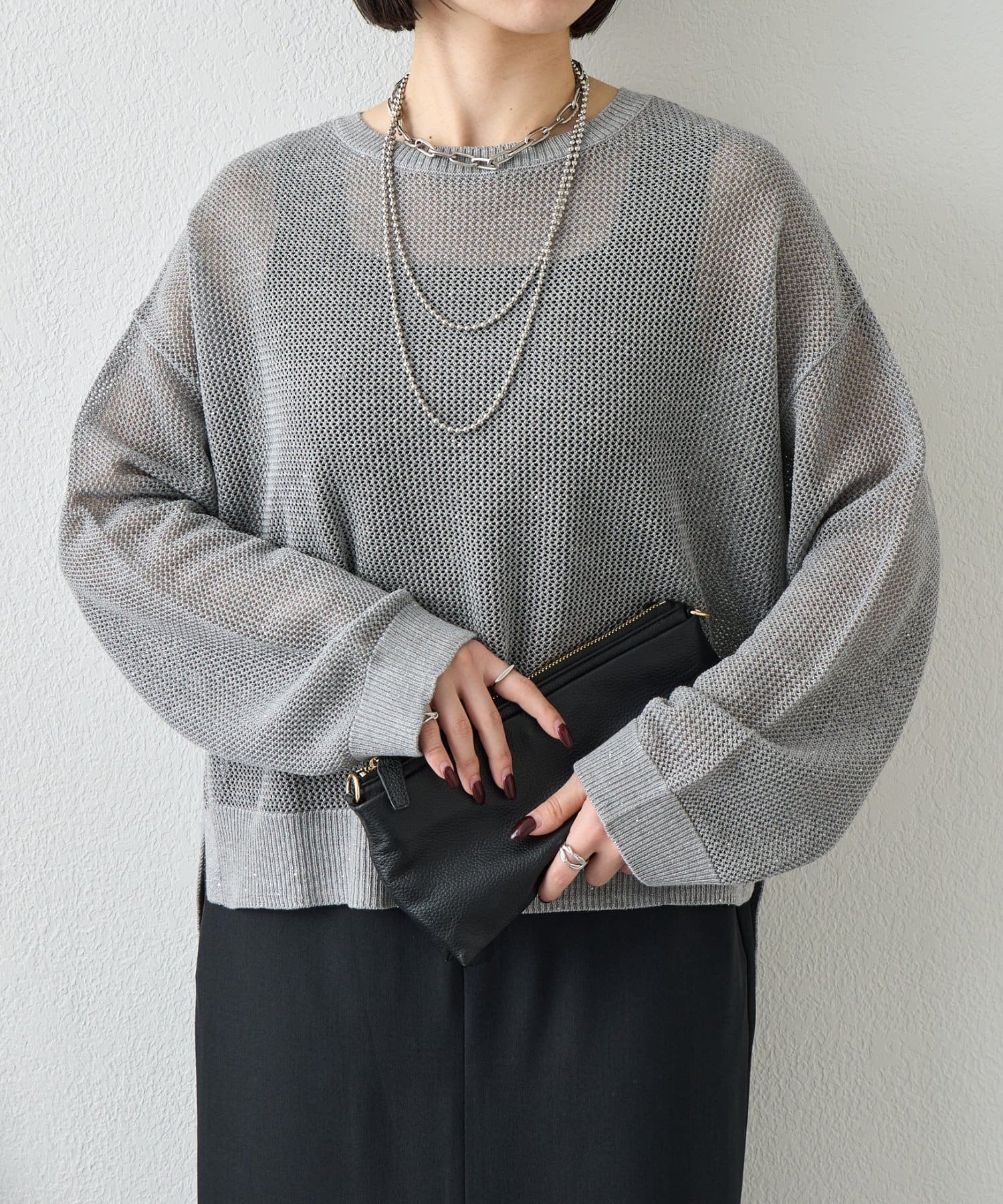 Jena　espace merveilleux(ジェナ　エスパスメルヴェイユ) 【抜け感ニット】メッシュスパンコールニット