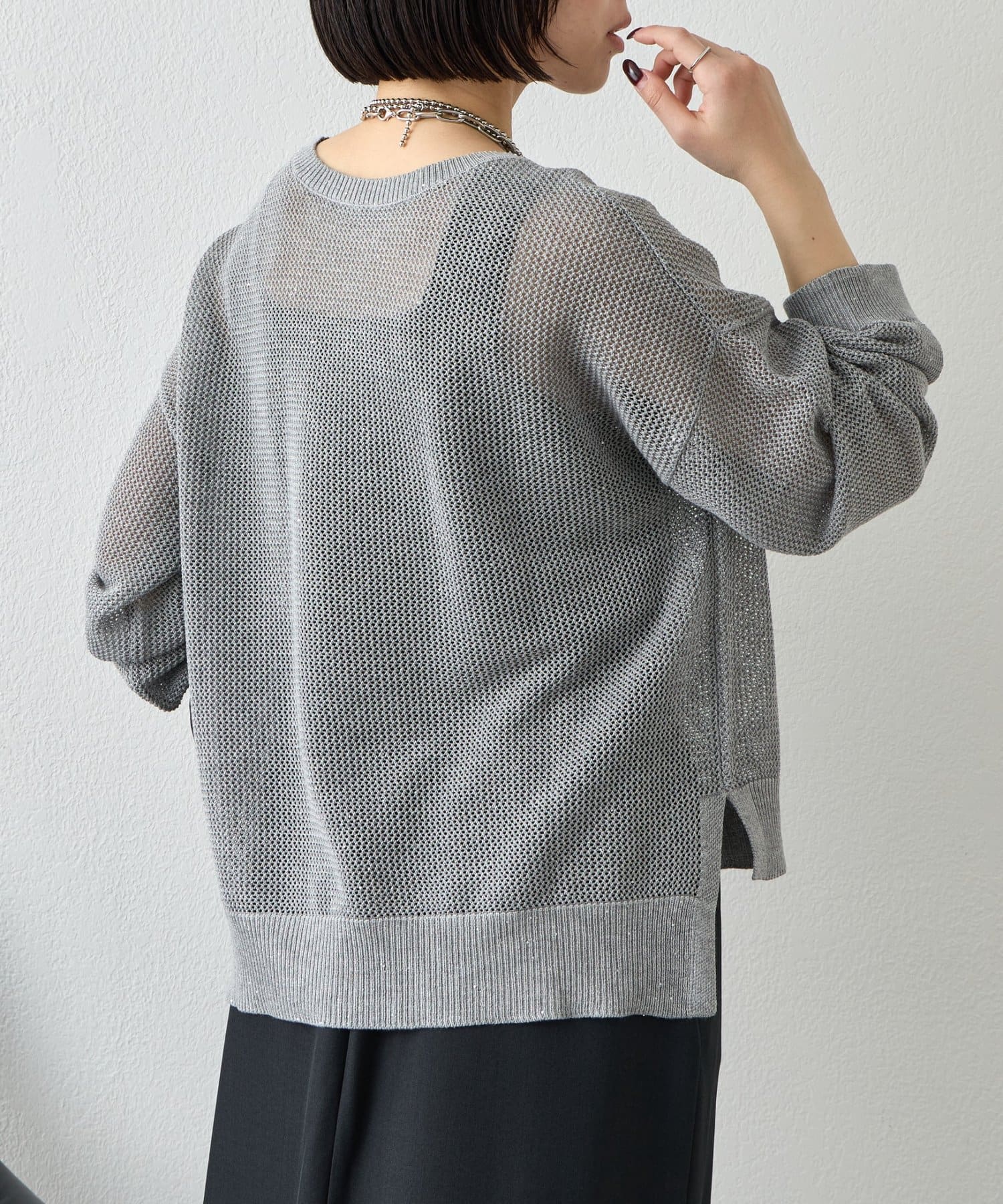 Jena　espace merveilleux(ジェナ　エスパスメルヴェイユ) 【抜け感ニット】メッシュスパンコールニット