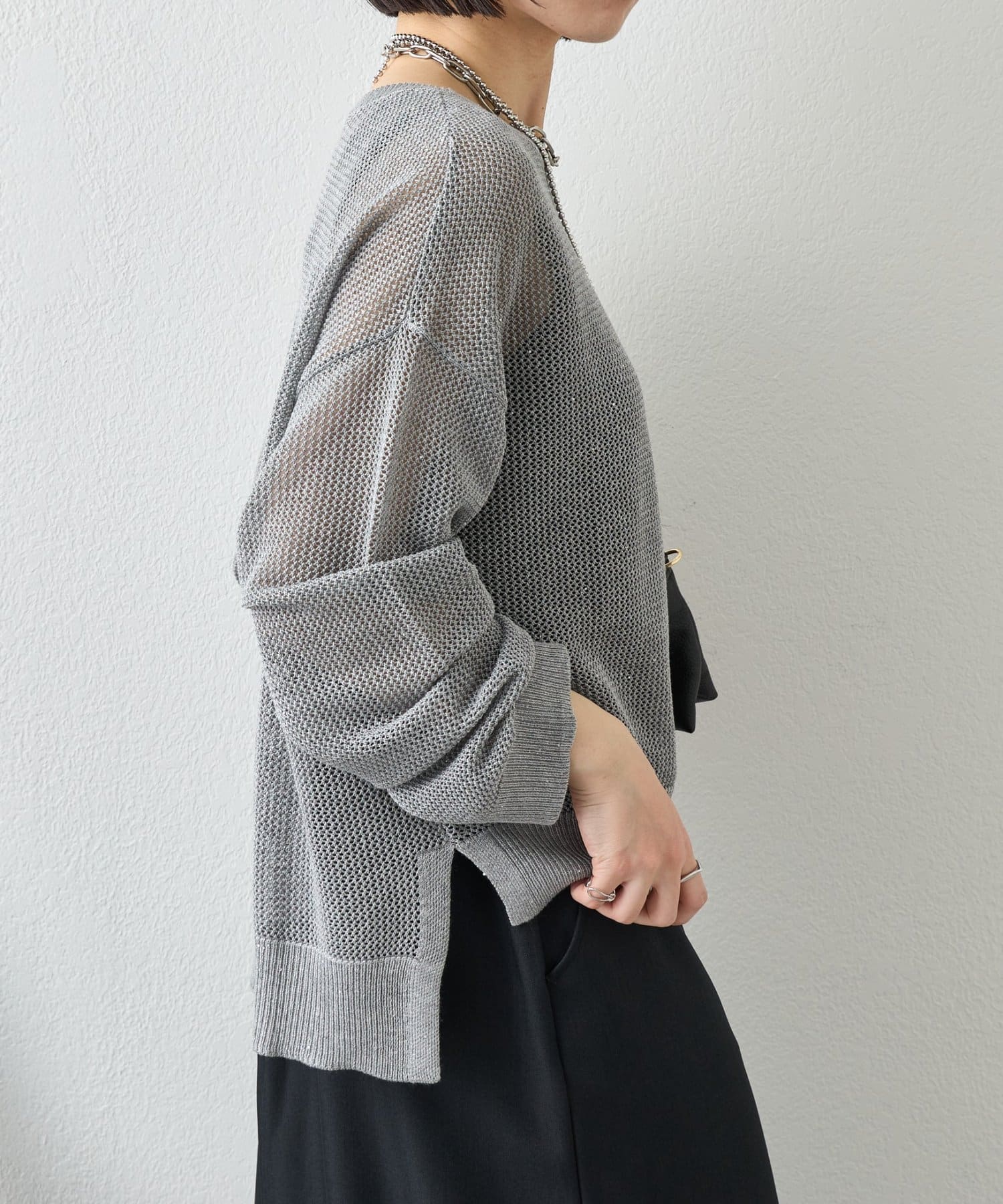 Jena　espace merveilleux(ジェナ　エスパスメルヴェイユ) 【抜け感ニット】メッシュスパンコールニット