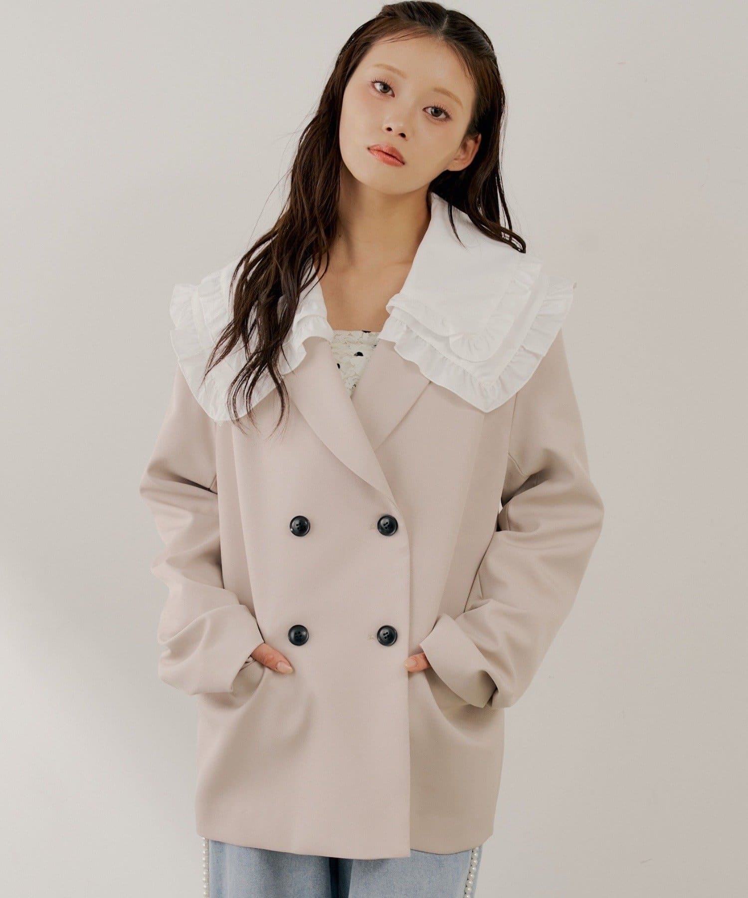 Chico(チコ) 【SALON by Chico】襟取り外しダブルフリルジャケット