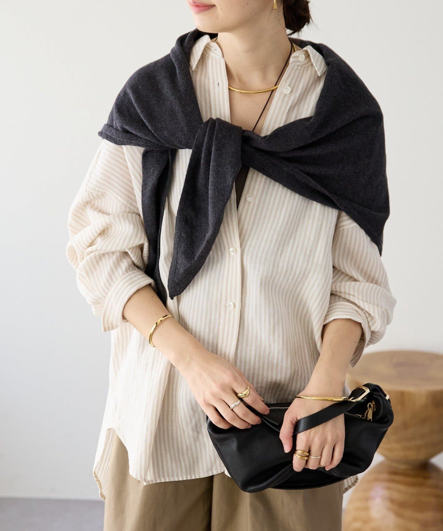 RIVE DROITE(リヴドロワ) 予約【女性らしい抜け感】リネン混ストライプシャツ