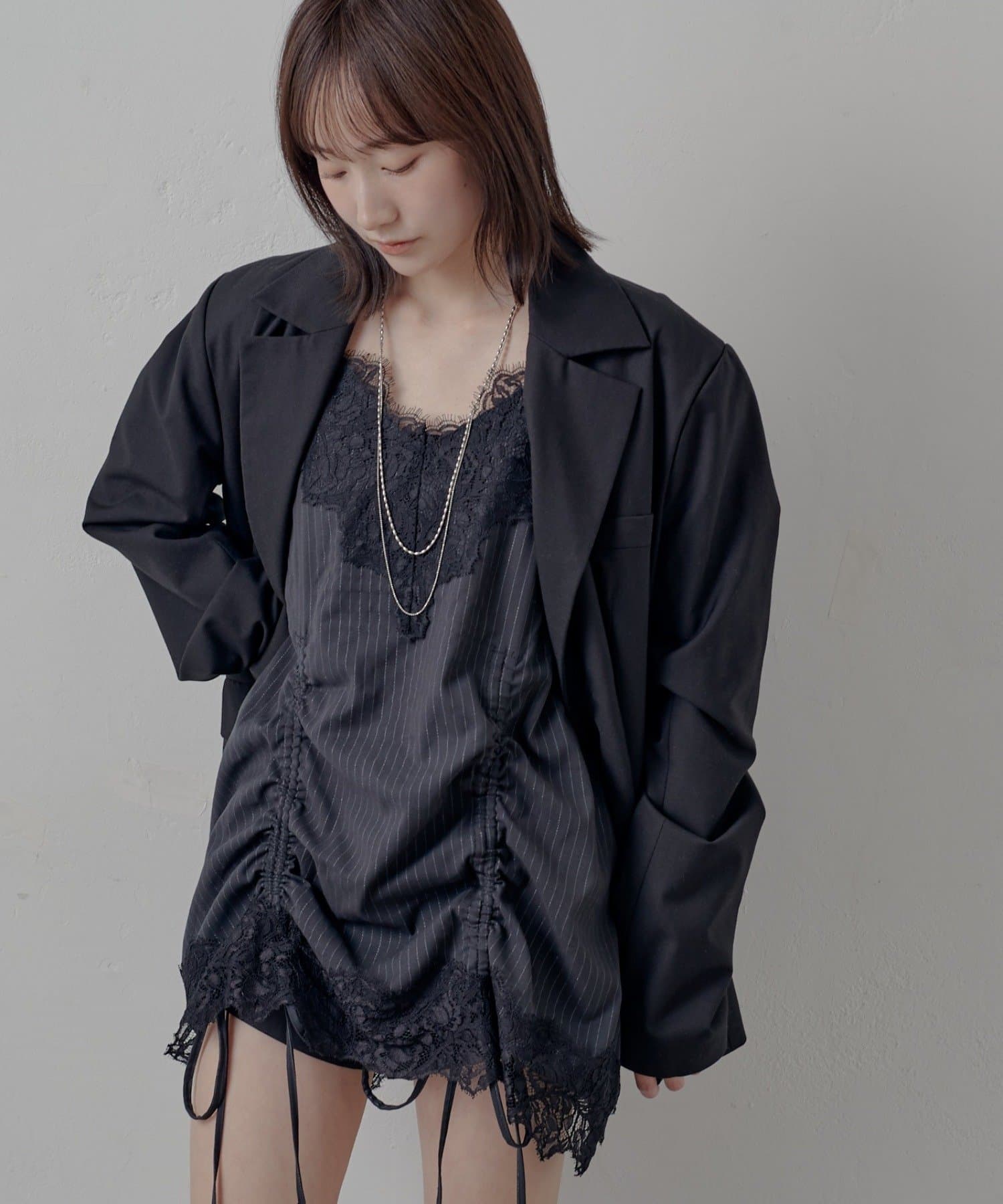 mline(エムライン) [mline]ストライプレースキャミワンピ