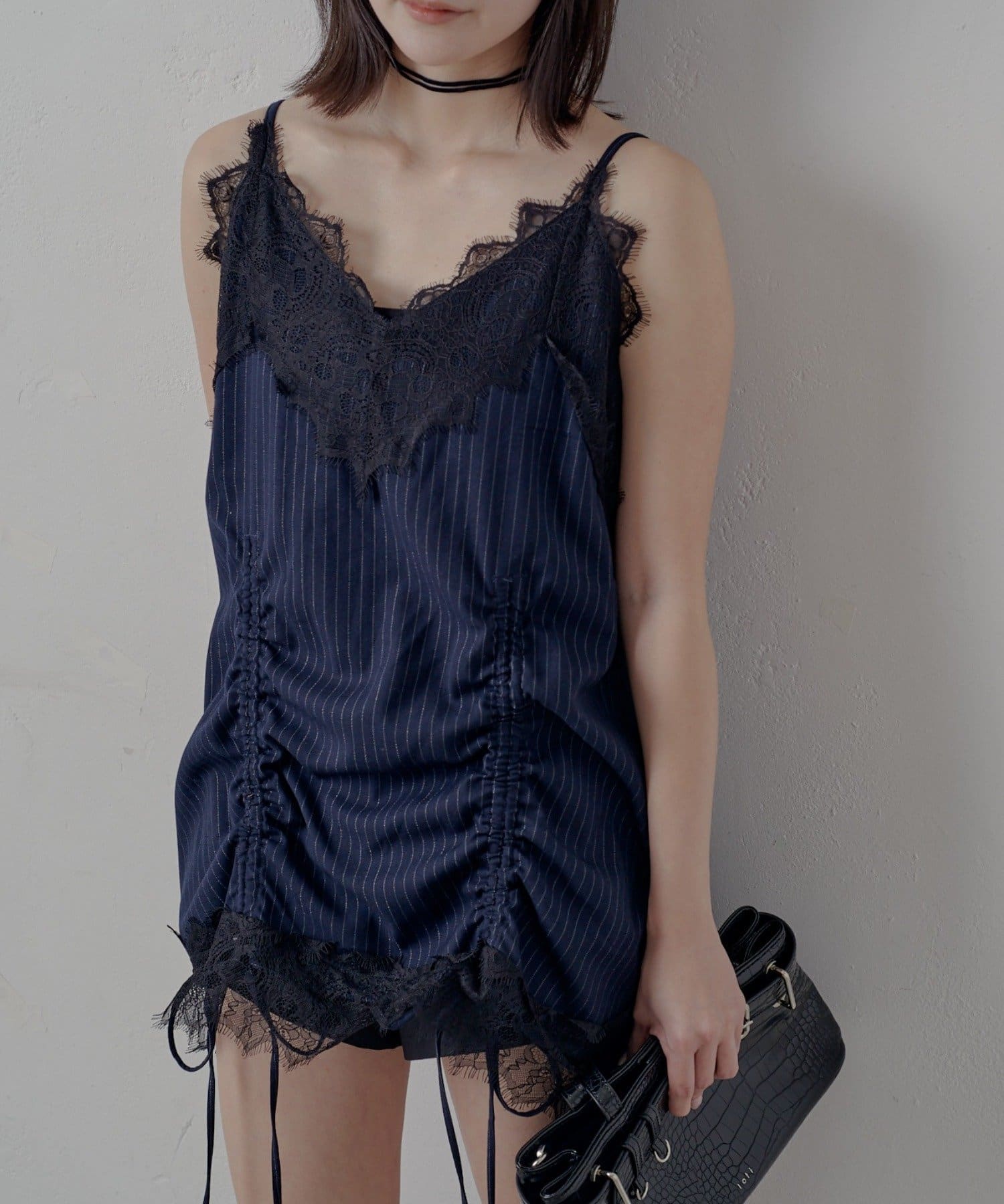 mline(エムライン) [mline]ストライプレースキャミワンピ