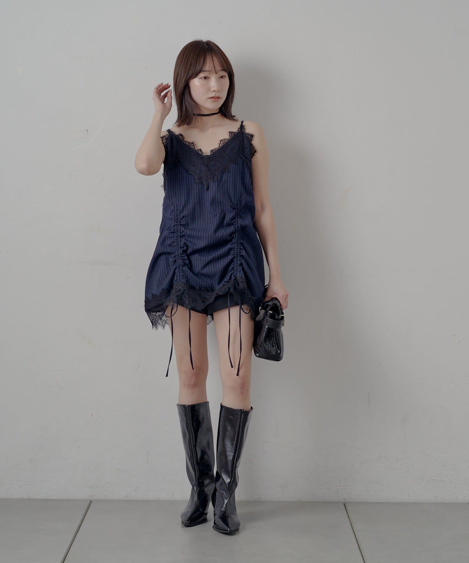 mline(エムライン) [mline]ストライプレースキャミワンピ