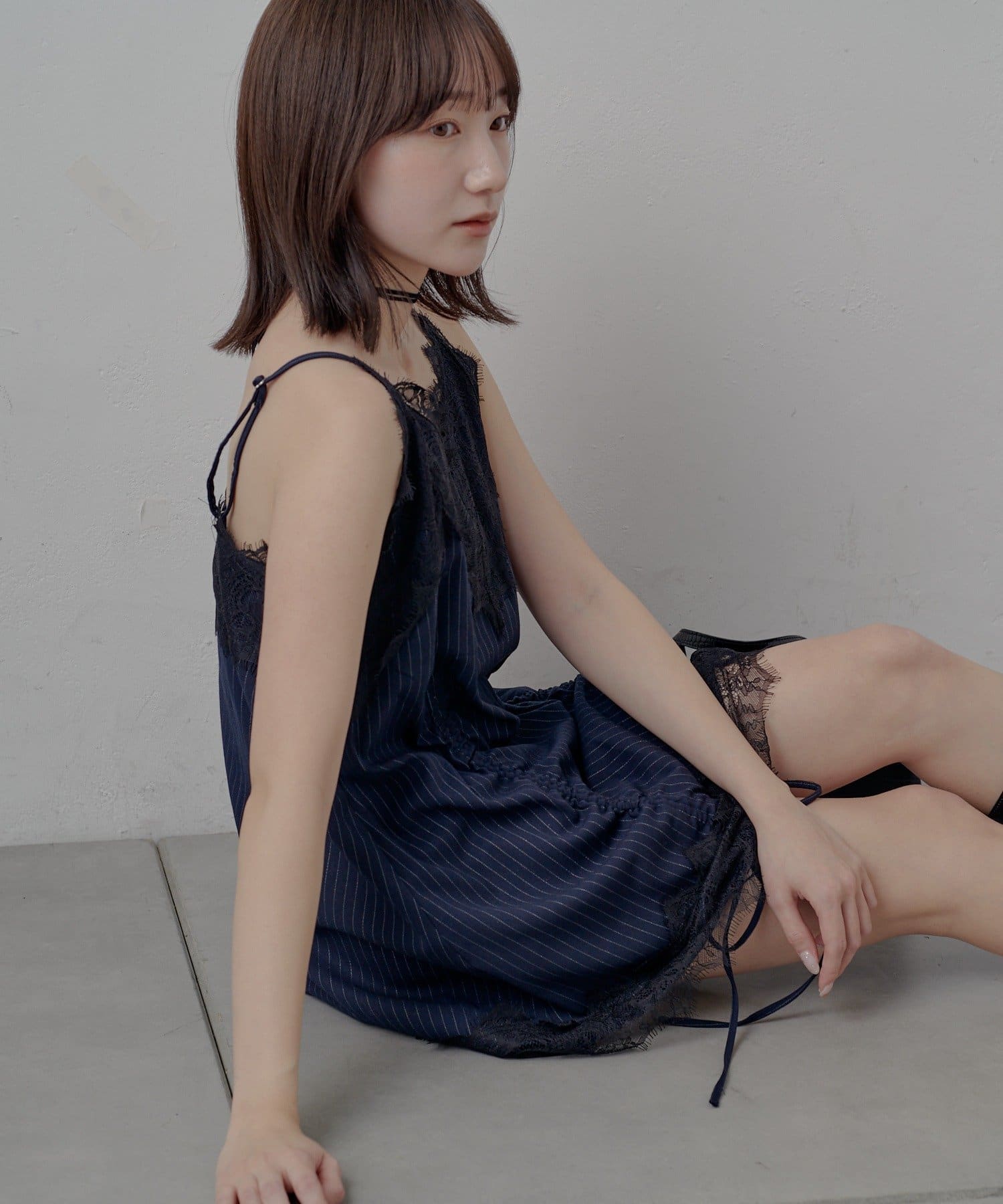 mline(エムライン) [mline]ストライプレースキャミワンピ