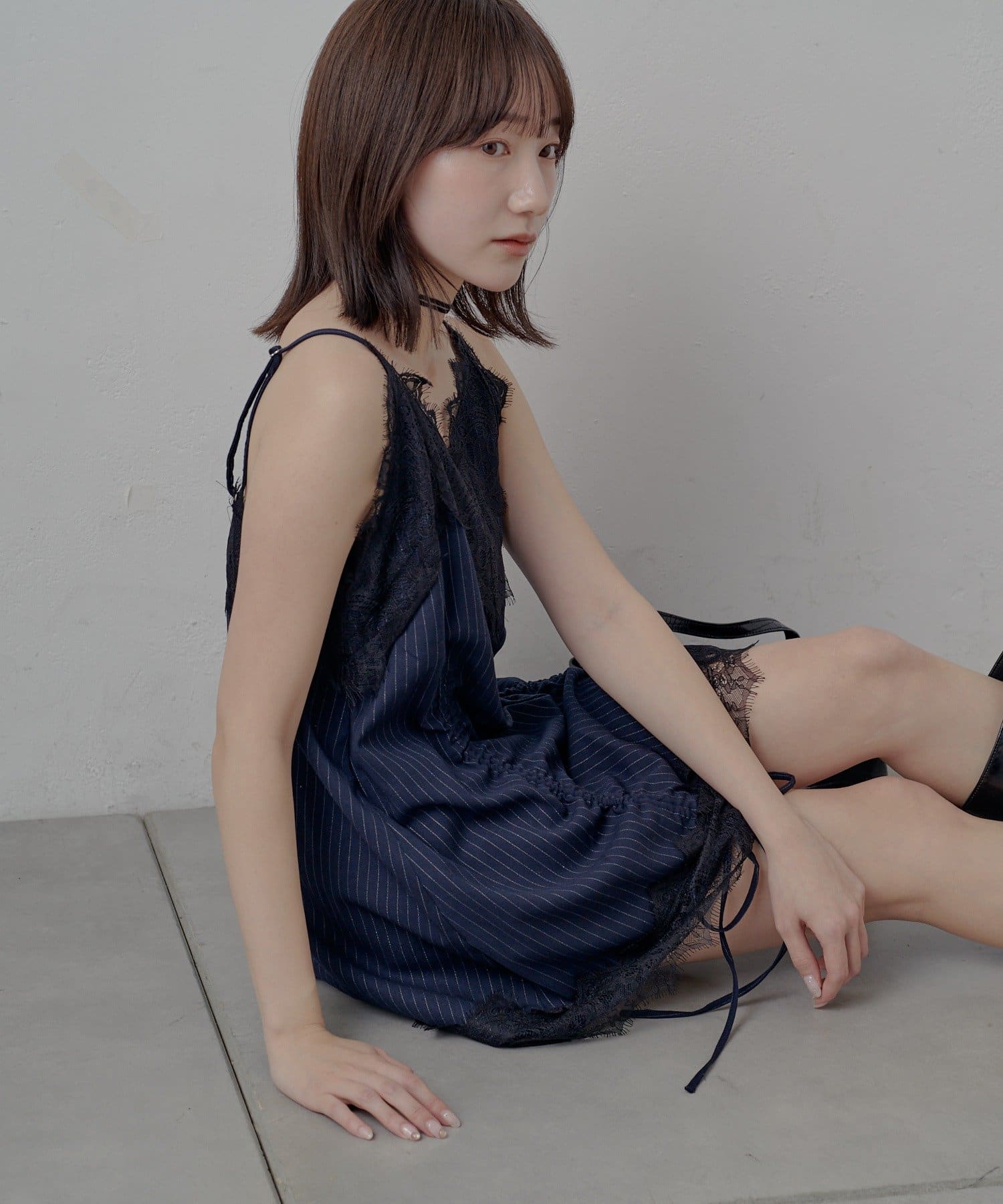 mline(エムライン) [mline]ストライプレースキャミワンピ