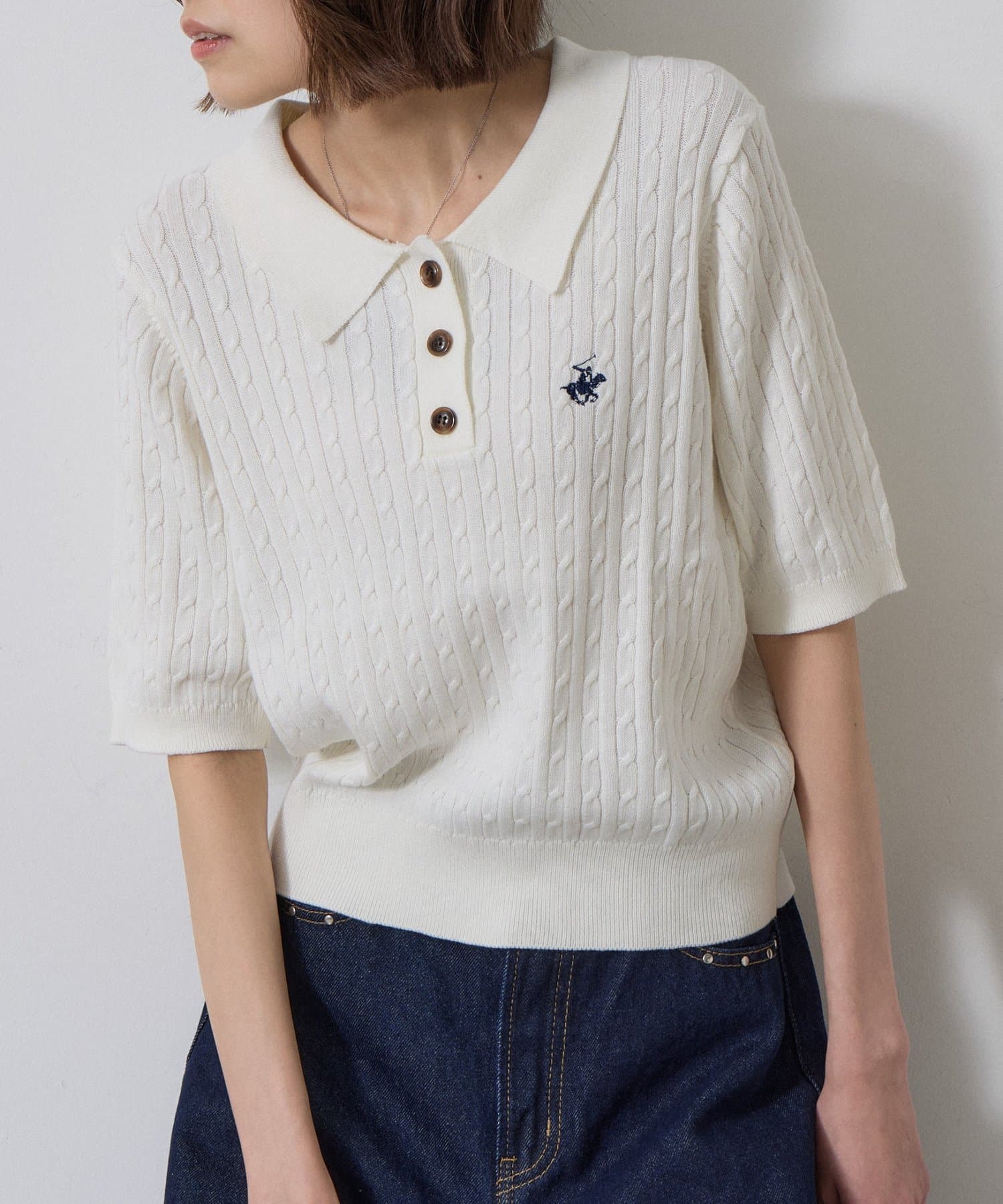 -goocy-(グーシー) 【BHPC】ケーブル半袖ポロニット