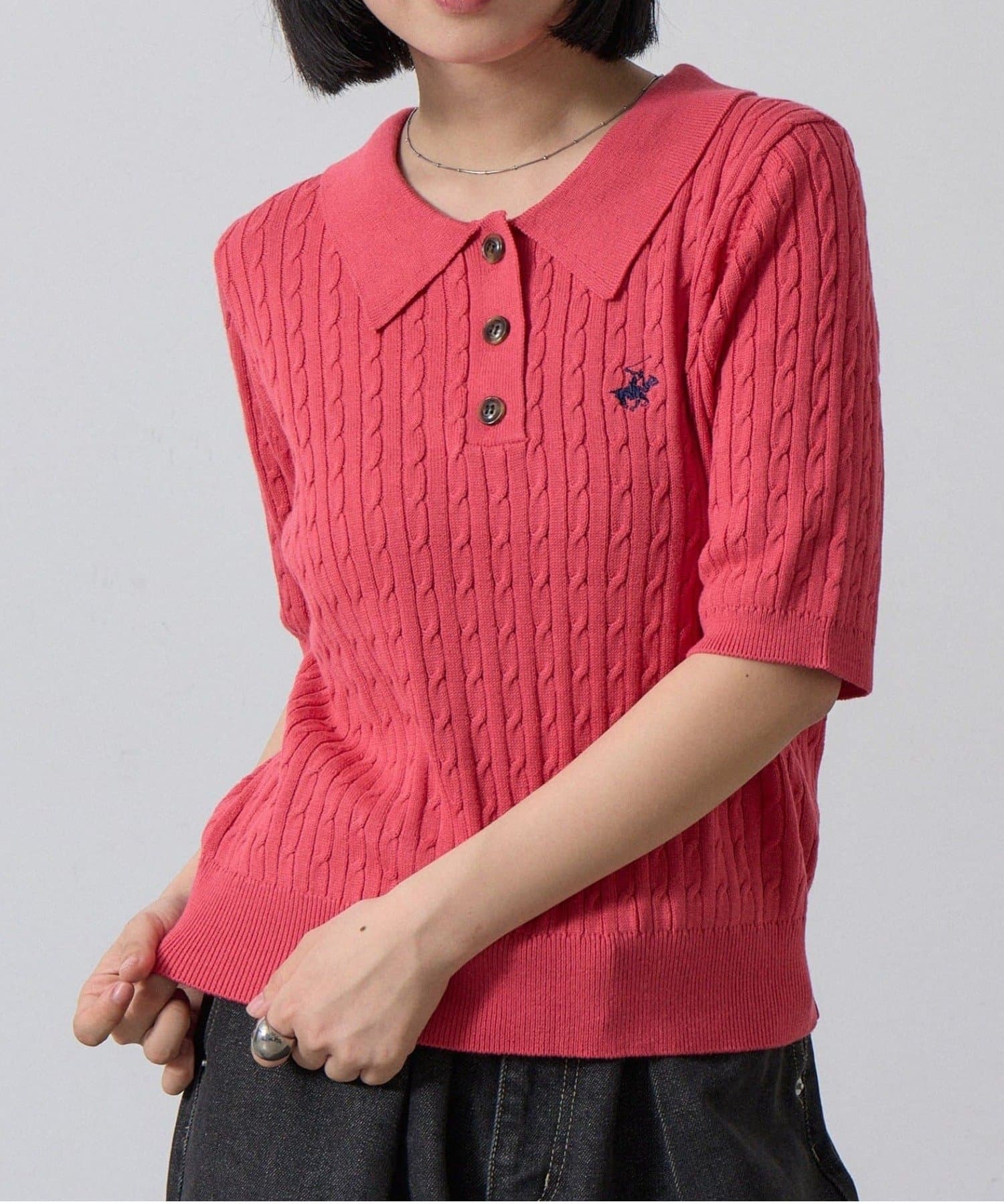 -goocy-(グーシー) 【BHPC】ケーブル半袖ポロニット