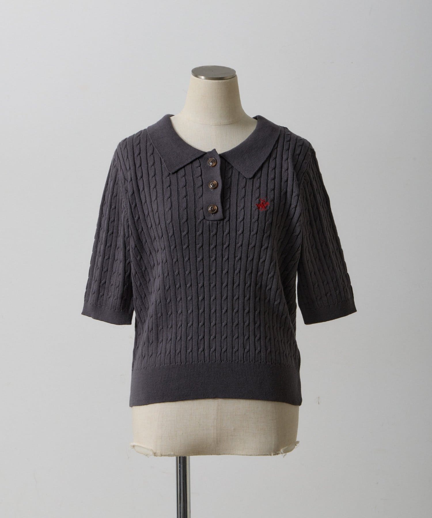 -goocy-(グーシー) 【BHPC】ケーブル半袖ポロニット