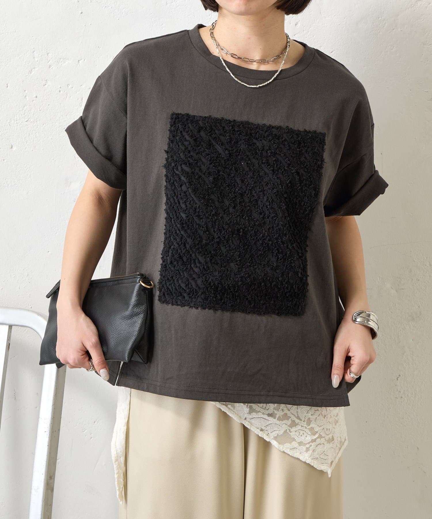 Jena　espace merveilleux(ジェナ　エスパスメルヴェイユ) カットジャガードパネルカットソー