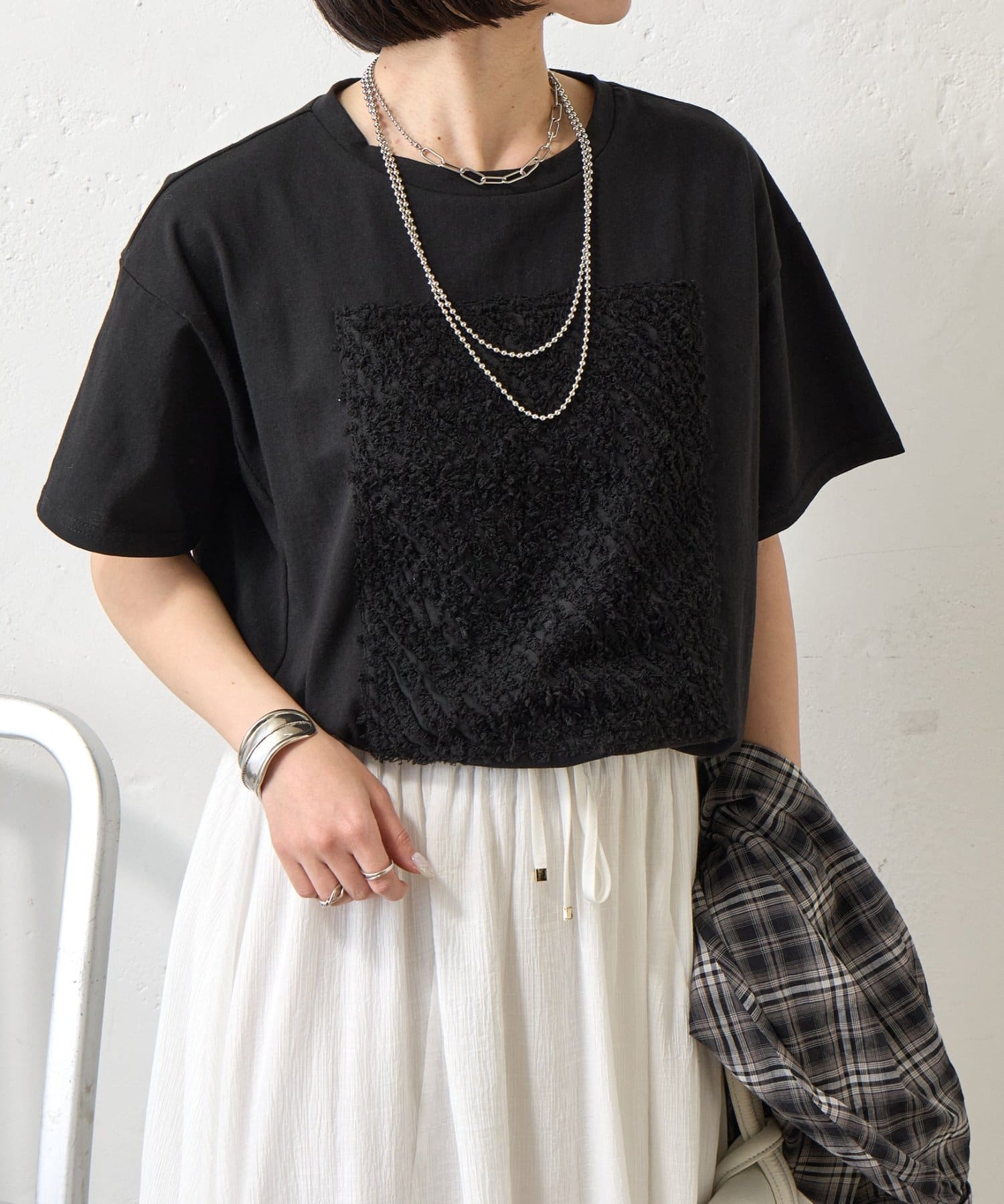 Jena　espace merveilleux(ジェナ　エスパスメルヴェイユ) カットジャガードパネルカットソー