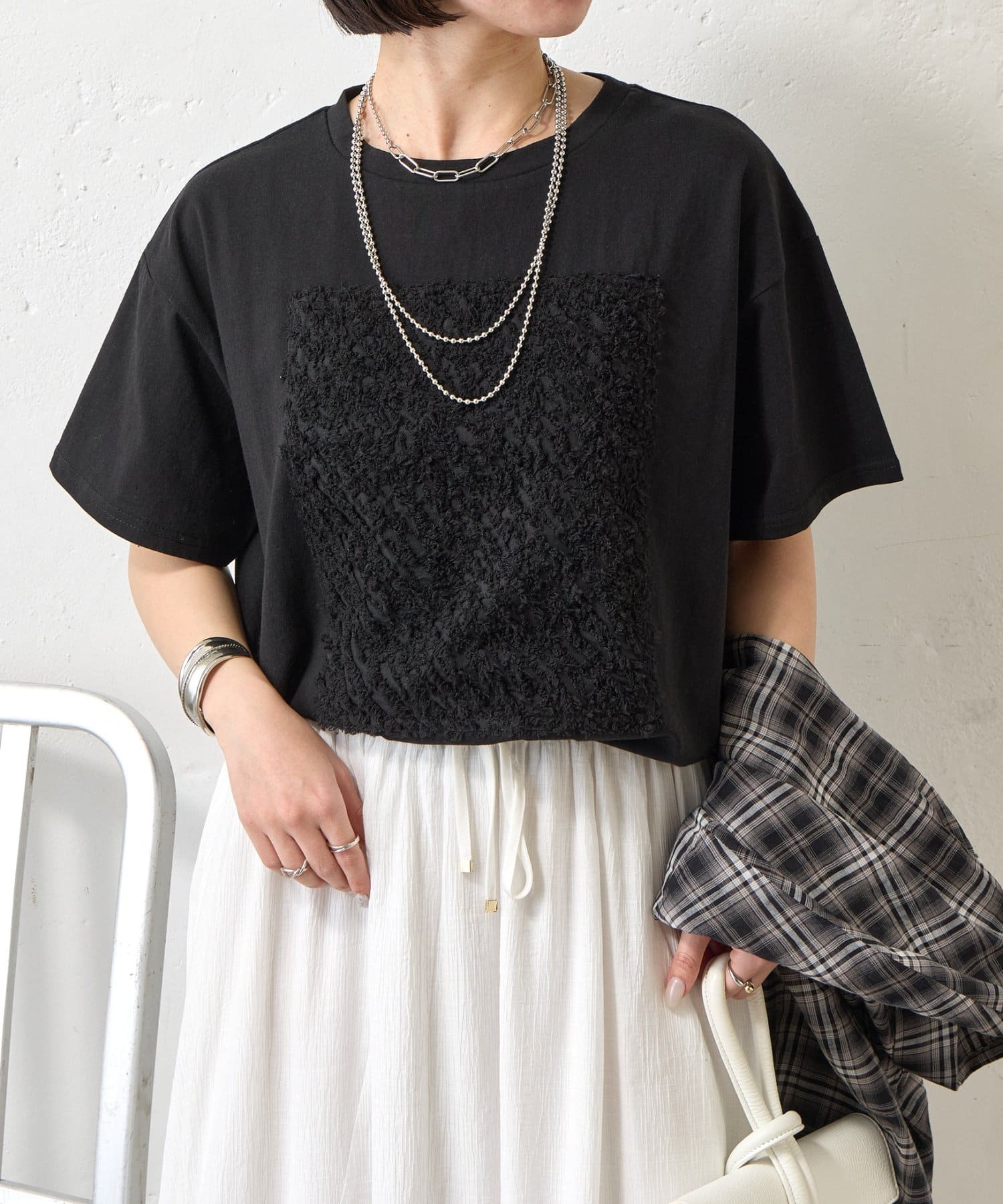 Jena　espace merveilleux(ジェナ　エスパスメルヴェイユ) カットジャガードパネルカットソー