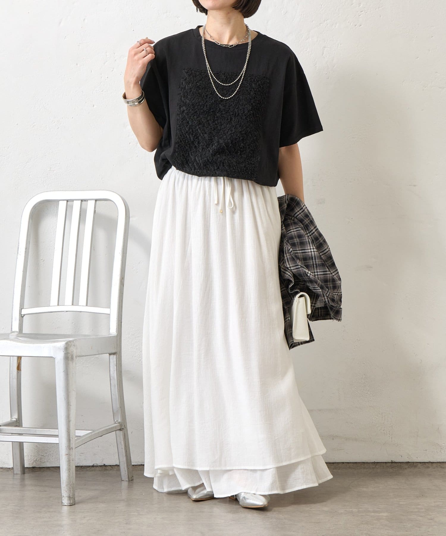 Jena　espace merveilleux(ジェナ　エスパスメルヴェイユ) カットジャガードパネルカットソー