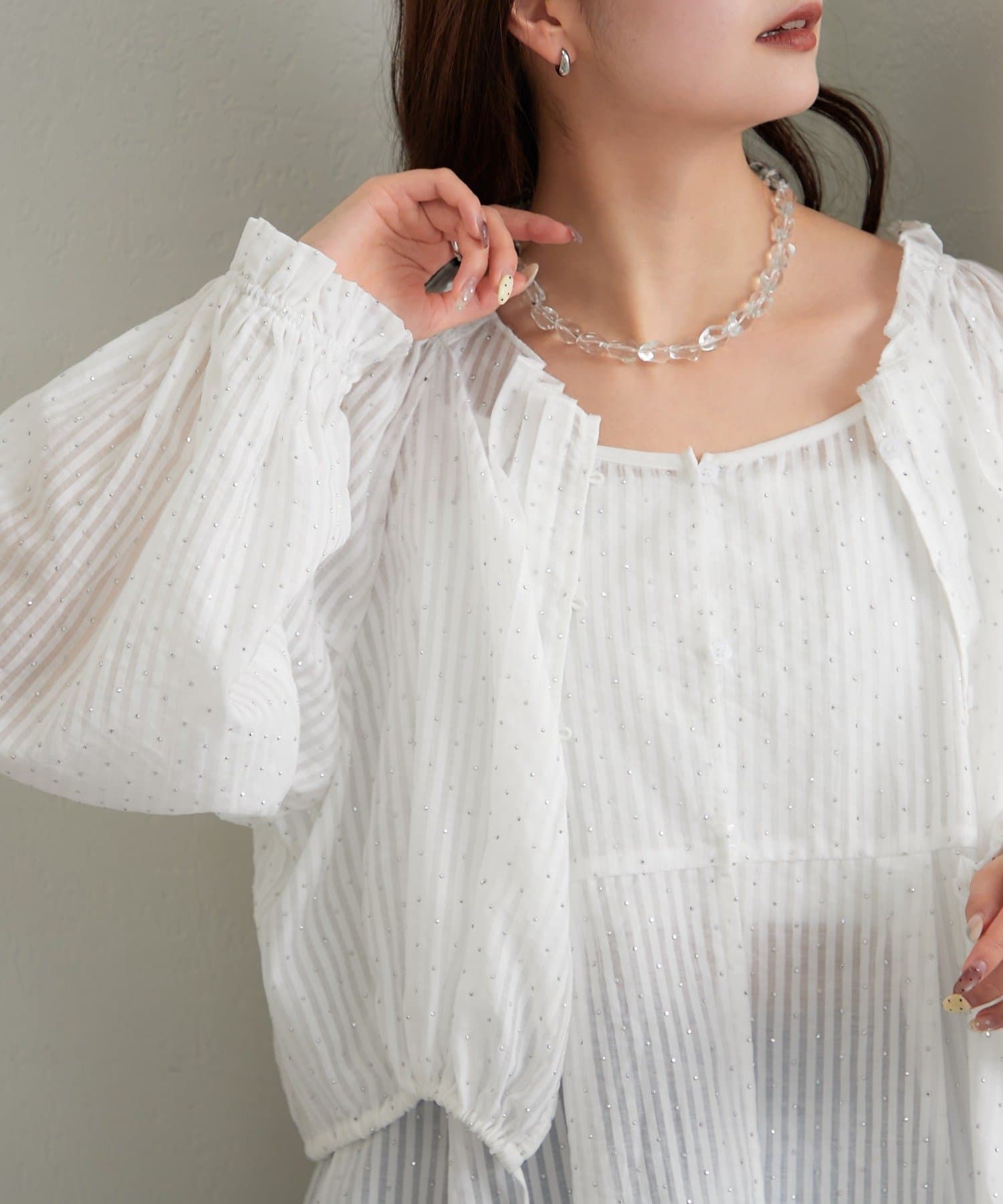 mystic(ミスティック) ラメストライプビスチェSETブラウス