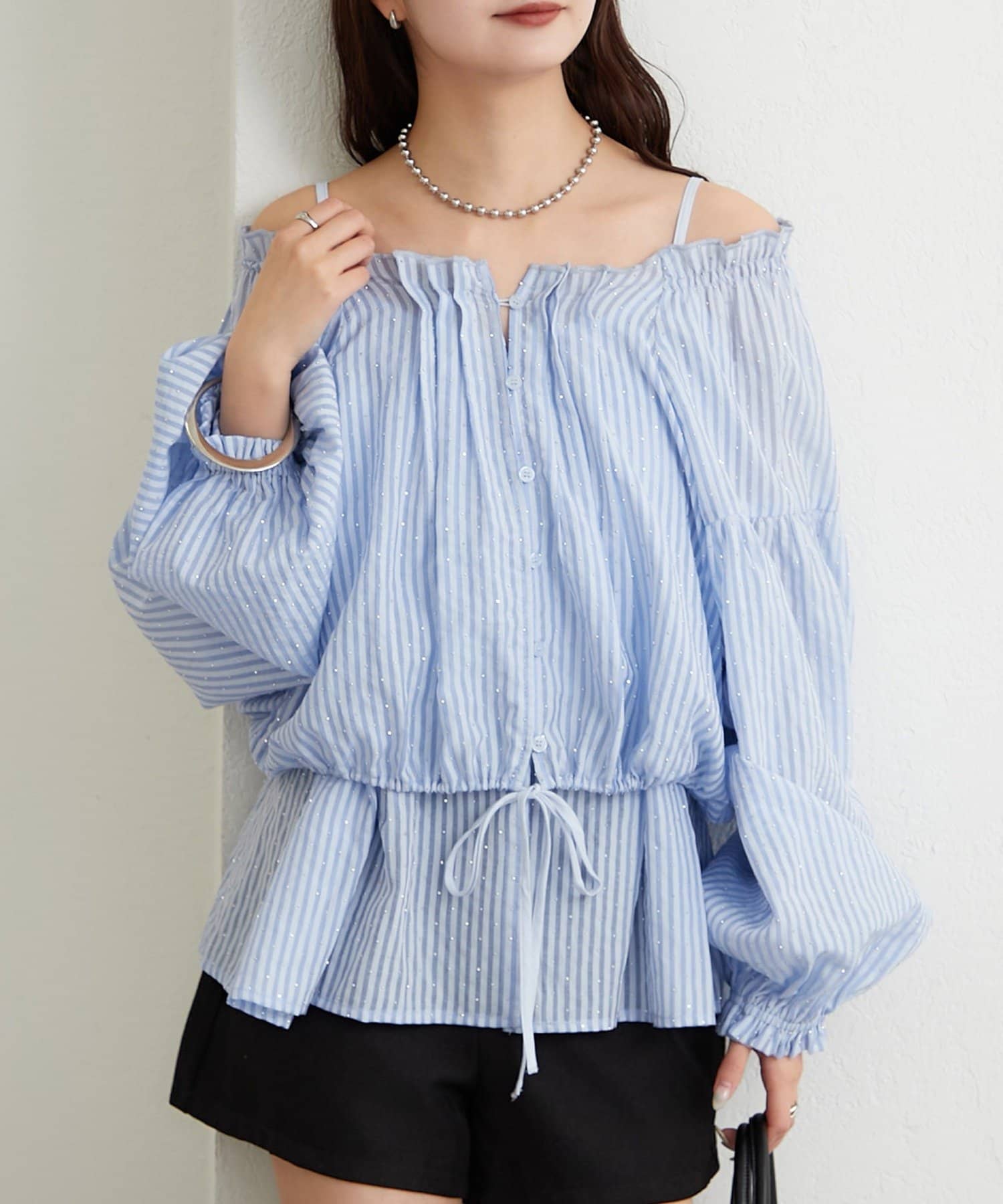 mystic(ミスティック) ラメストライプビスチェSETブラウス