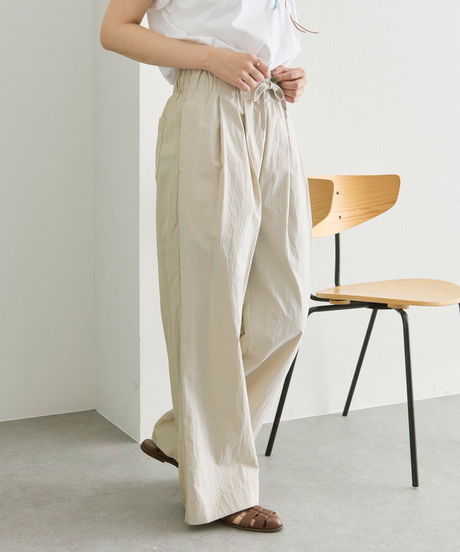 ear PAPILLONNER(イア パピヨネ) 《涼しく着れる/ウエスト総ゴム/オフィスカジュアル/前後異素材》イージーツータックパンツ【SUM1 STYLE(スミスタイル)】