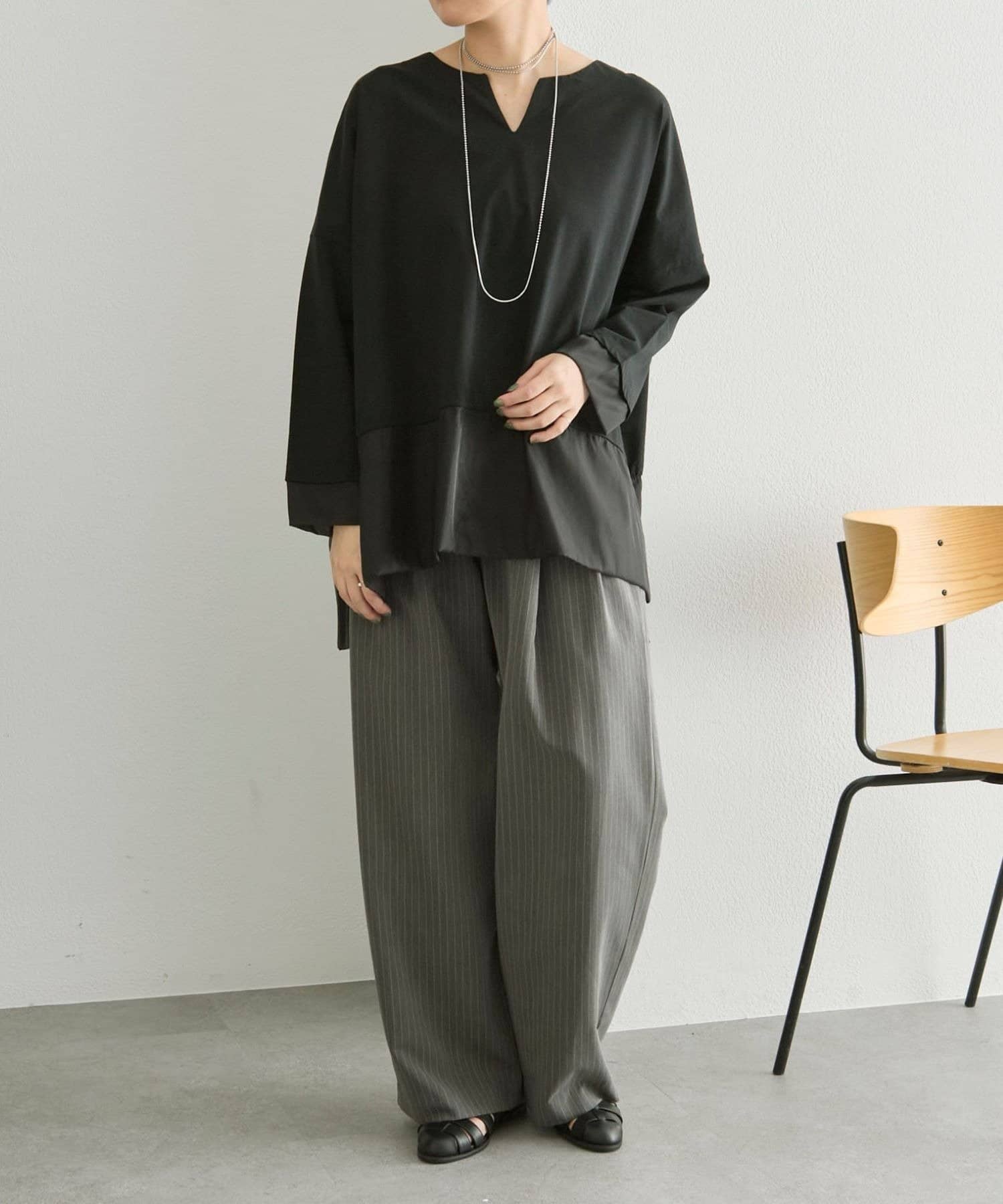 ear PAPILLONNER(イア パピヨネ) 《透け感/レイヤード風》シアーロングTシャツ【SUM1 STYLE(スミスタイル)】