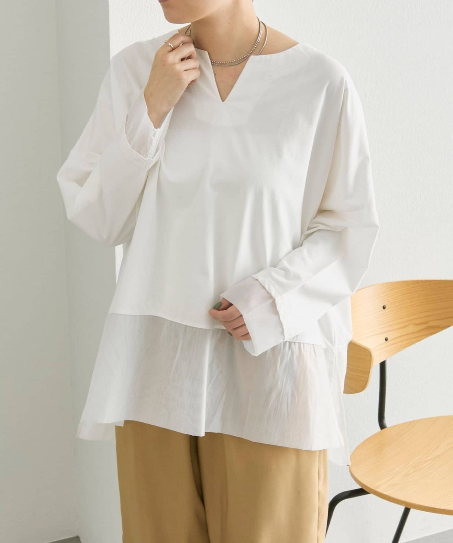 ear PAPILLONNER(イア パピヨネ) 《透け感/レイヤード風》シアーロングTシャツ【SUM1 STYLE(スミスタイル)】