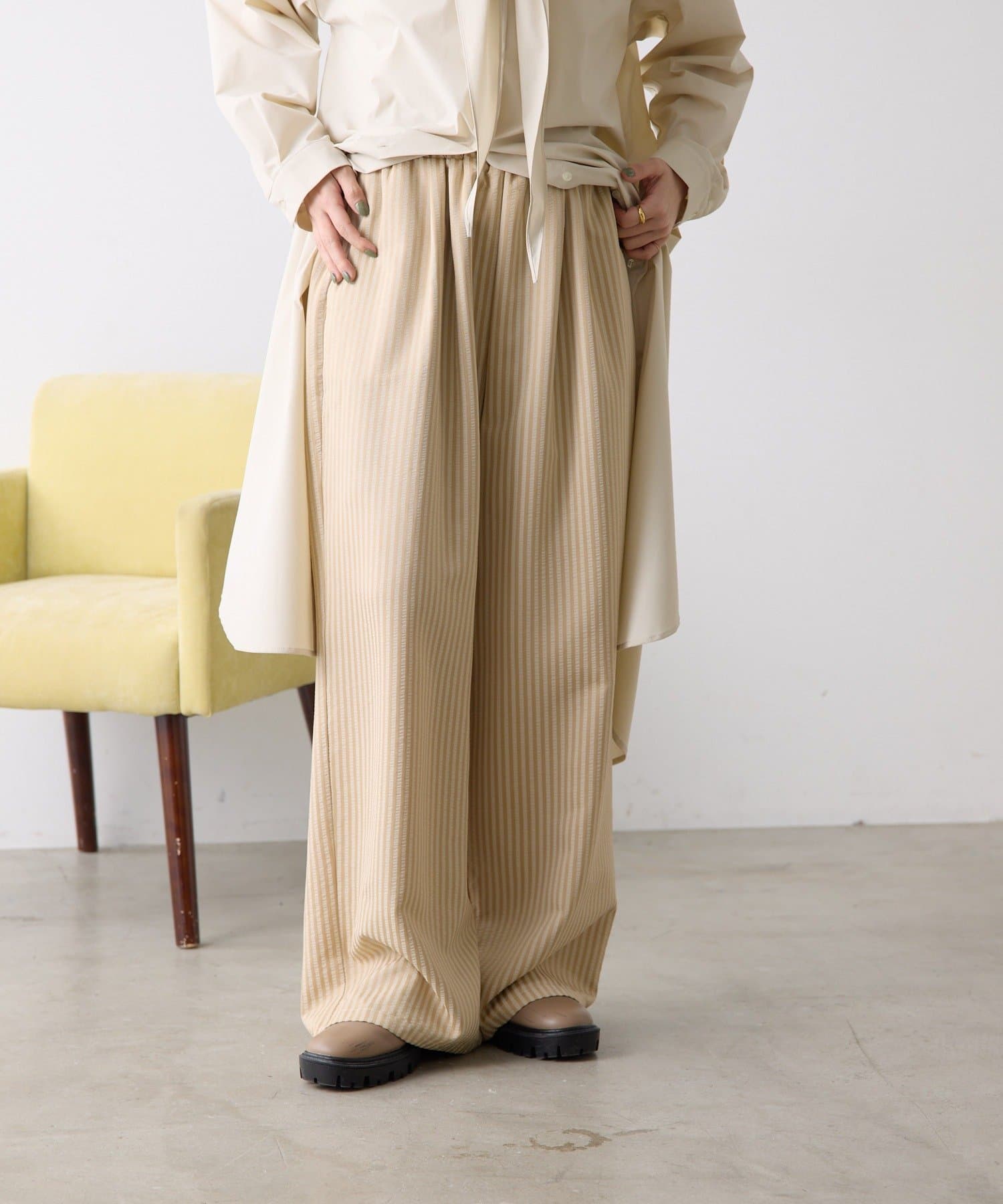 ear PAPILLONNER(イア パピヨネ) 《WEB限定カラーあり/シワになりにくい》イージードロストパンツ【SUM1 STYLE(スミスタイル)】