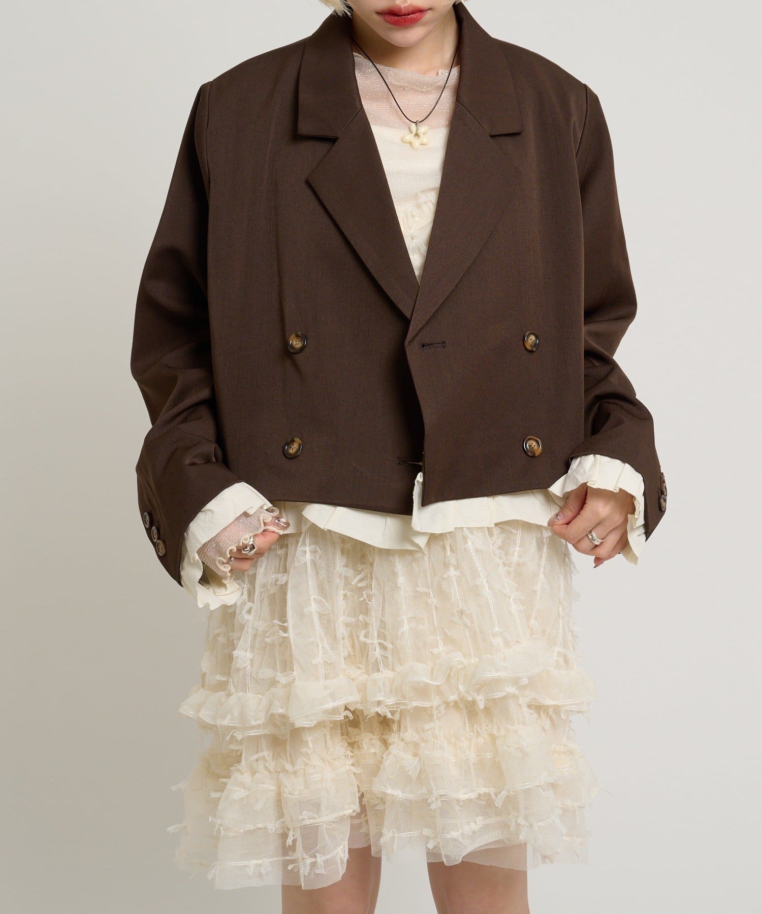 w closet(ダブルクローゼット) 【セットアップ対応】ショートフリルジャケット