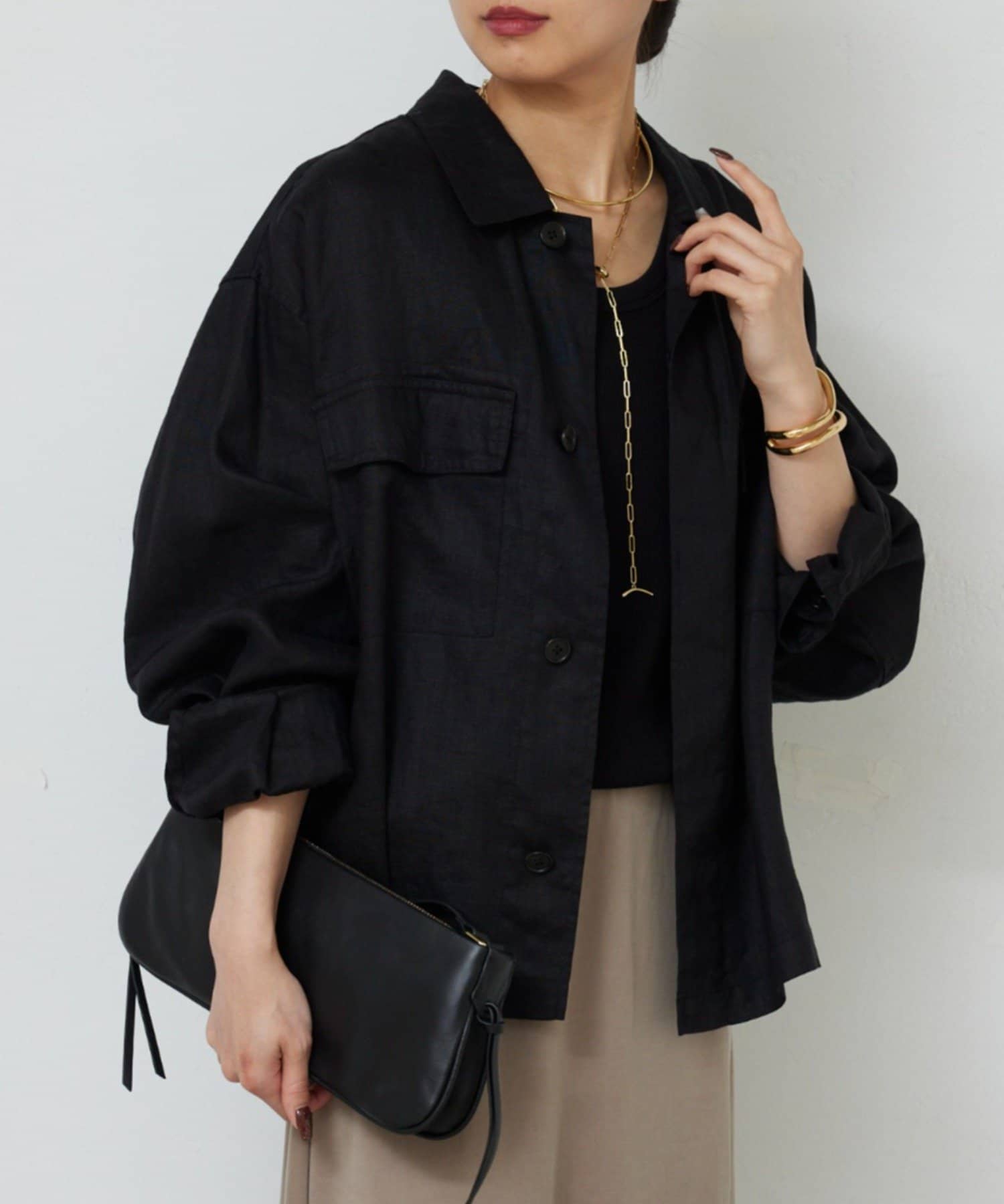 GALLARDAGALANTE(ガリャルダガランテ) 【近日予約開始】リネンミリタリーシャツブルゾン