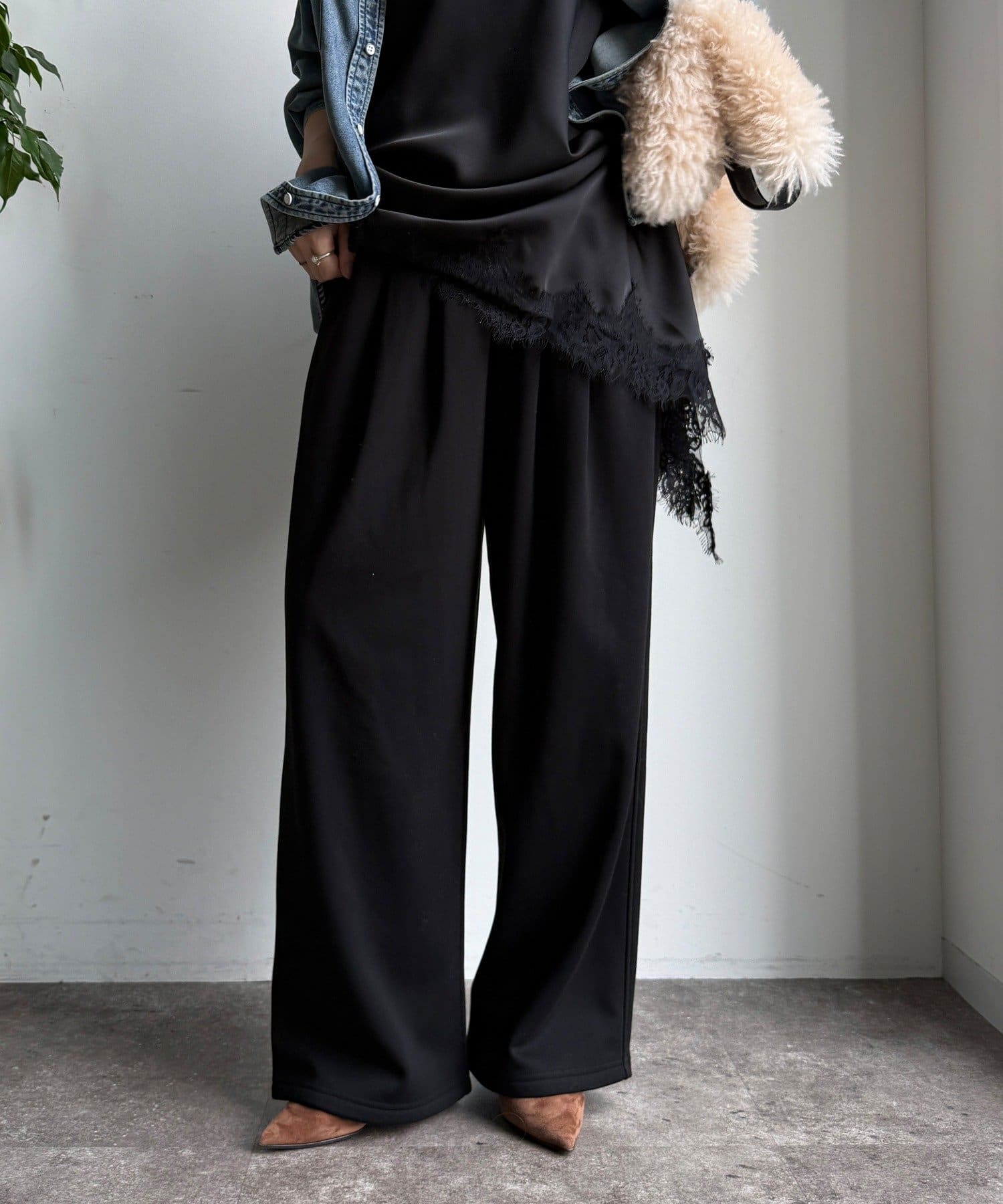 OUTLET(アウトレット) 【DouDou】タックイージーパンツ