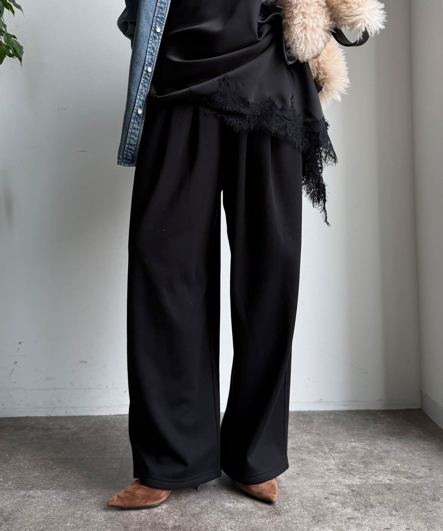 OUTLET(アウトレット) 【DouDou】タックイージーパンツ