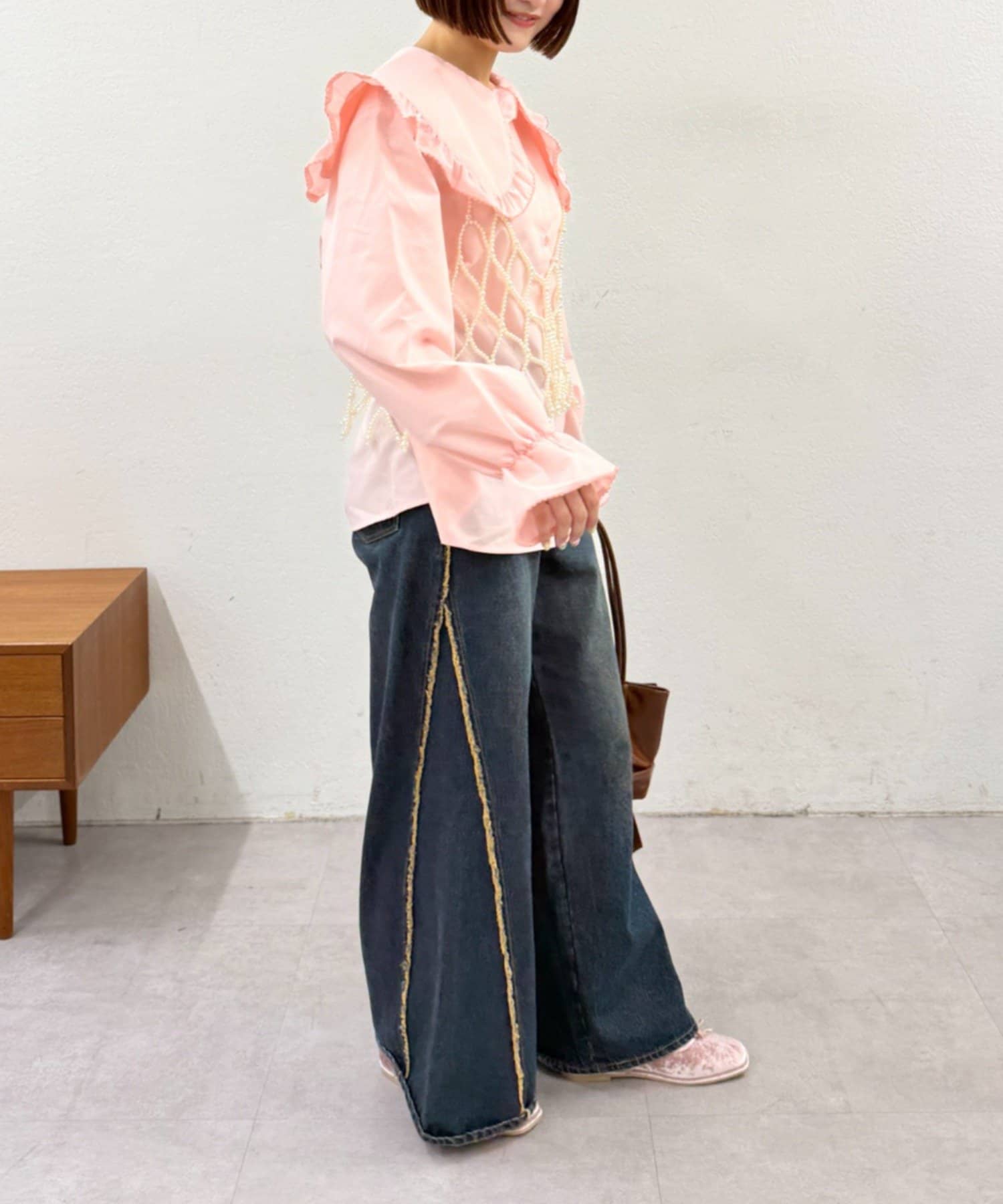 OUTLET(アウトレット) 【w closet】配色BIGカラーブラウス