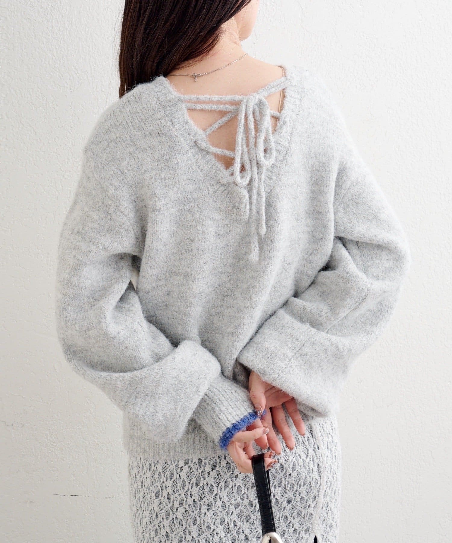 OUTLET(アウトレット) 【Kastane】レースアップニットプルオーバー