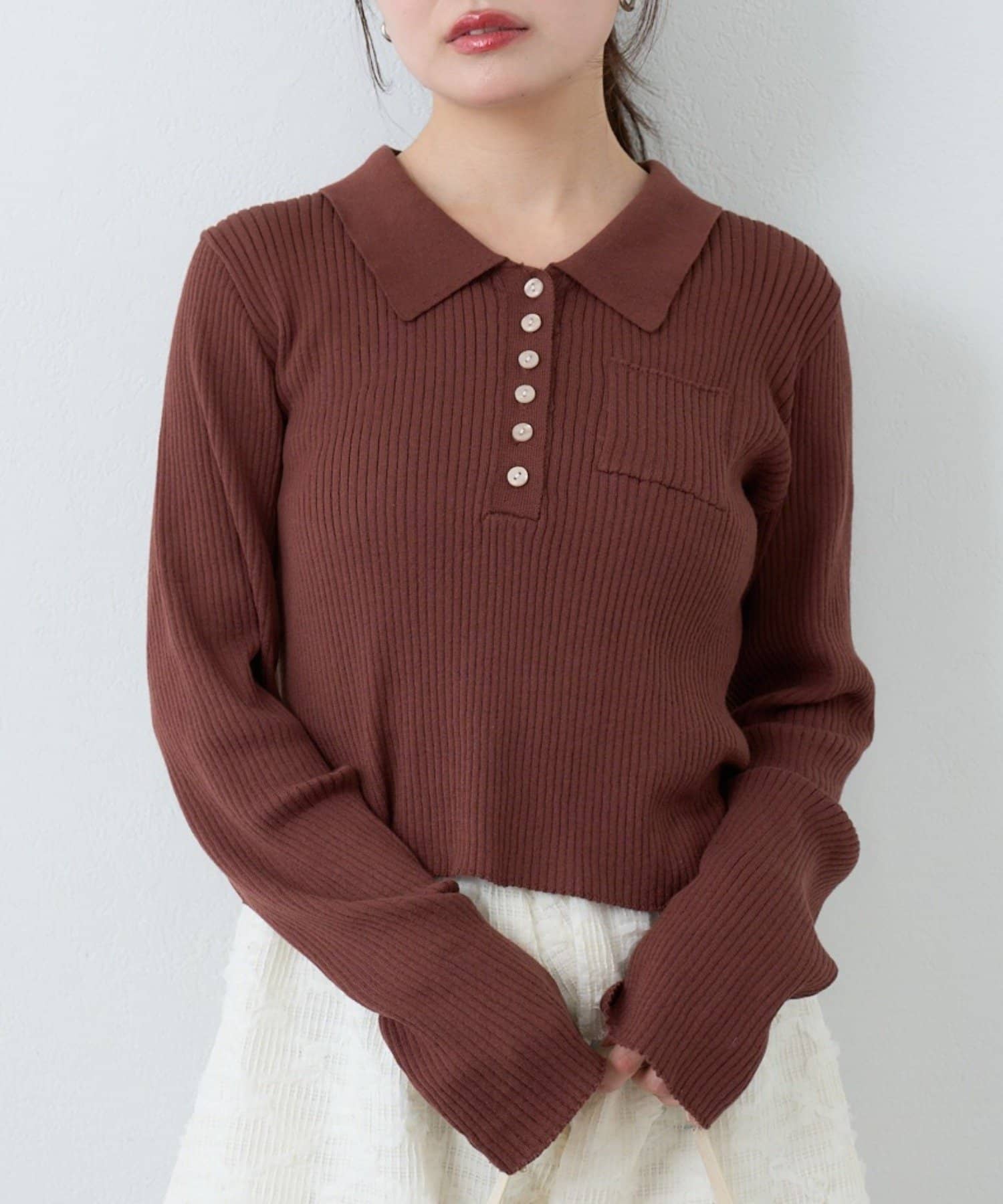 OUTLET(アウトレット) 【Kastane】ポロリブニット