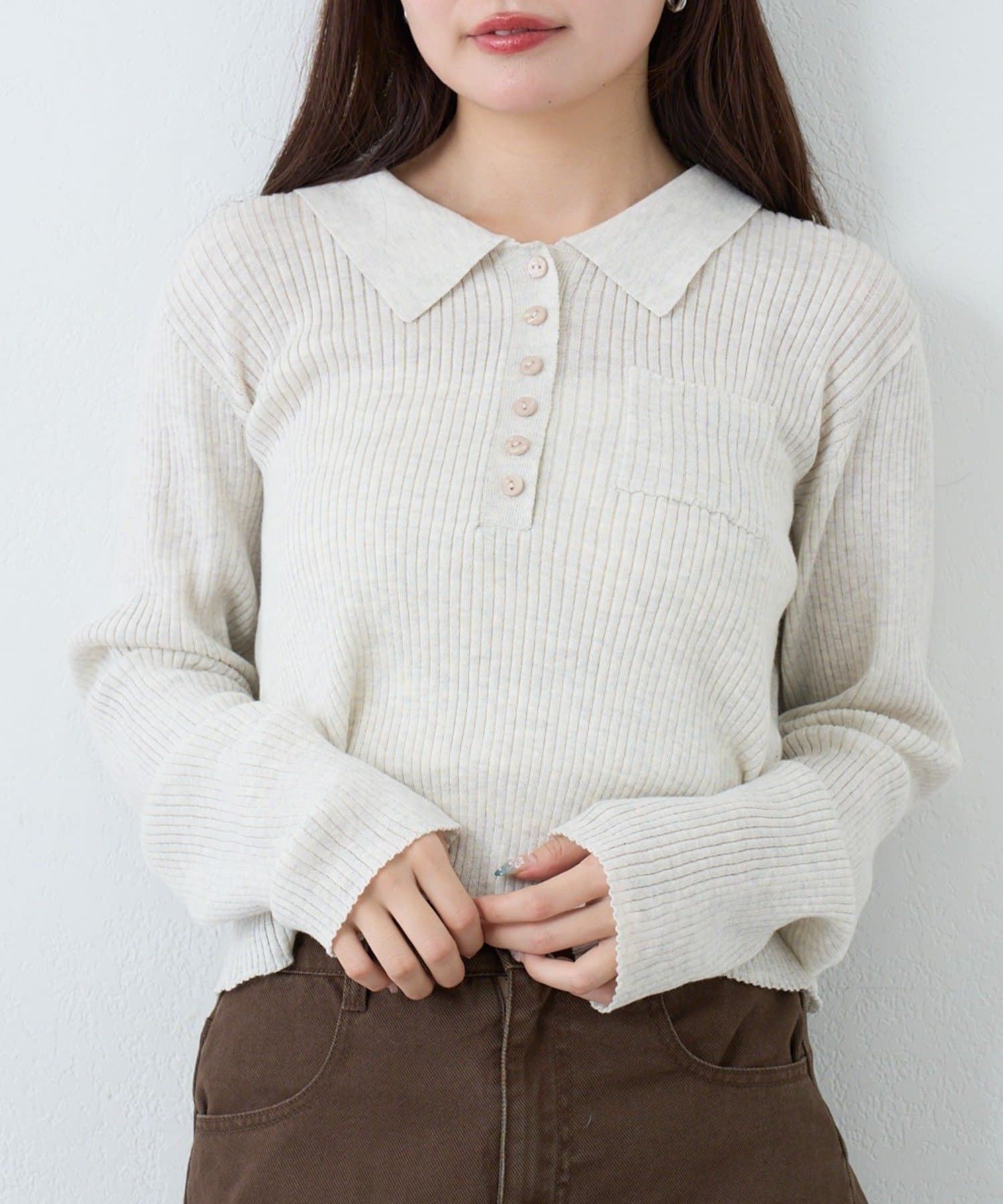 OUTLET(アウトレット) 【Kastane】ポロリブニット