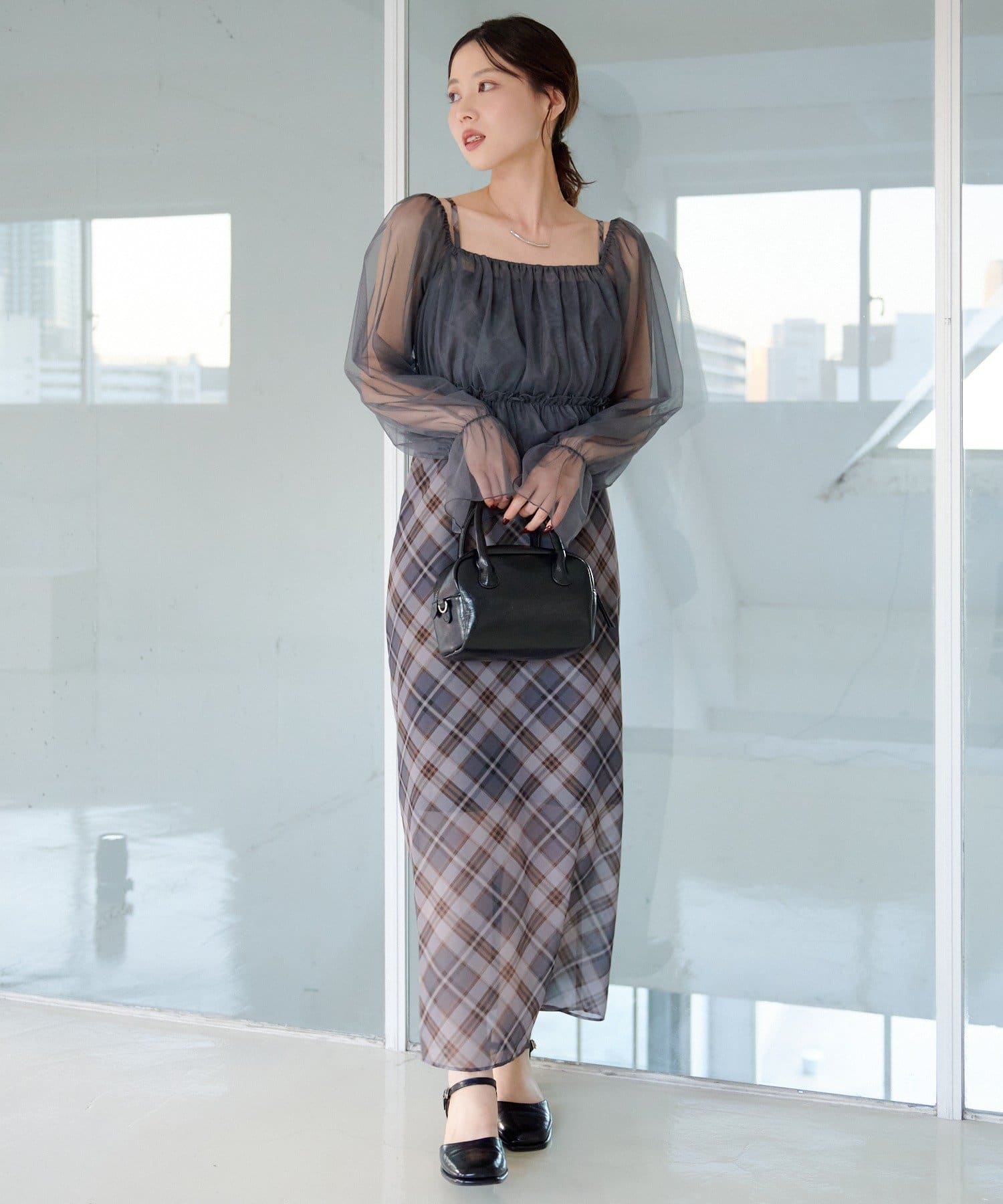 OUTLET(アウトレット) 【Kastane】ペプラムチュール×レースアップワンピースSET