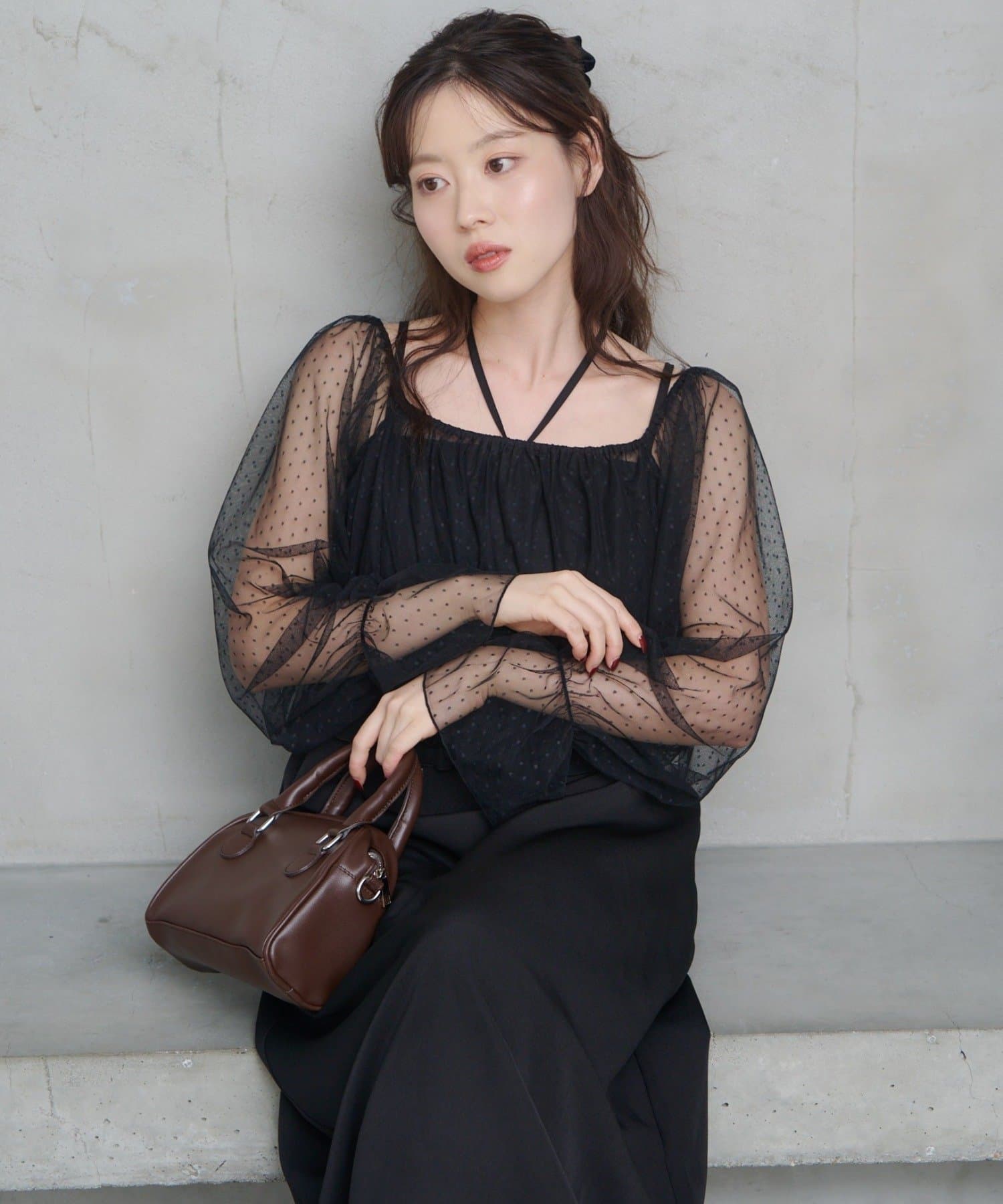 OUTLET(アウトレット) 【Kastane】ペプラムチュール×レースアップワンピースSET